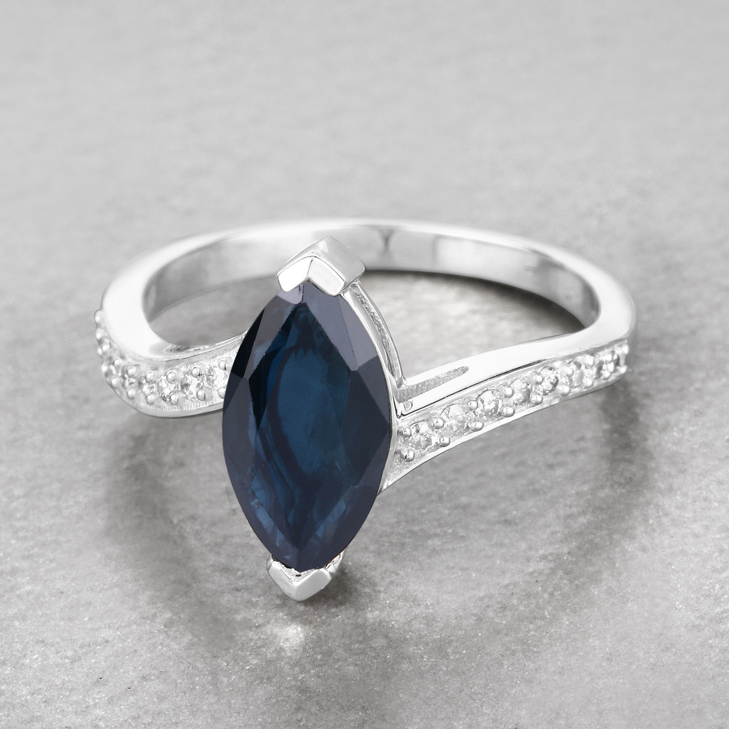2.26 Carat Genuine Blue Sapphire and White Diamond 14K White Gold Ring