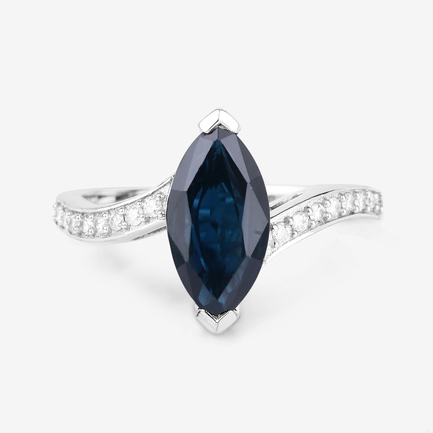 2.26 Carat Genuine Blue Sapphire and White Diamond 14K White Gold Ring