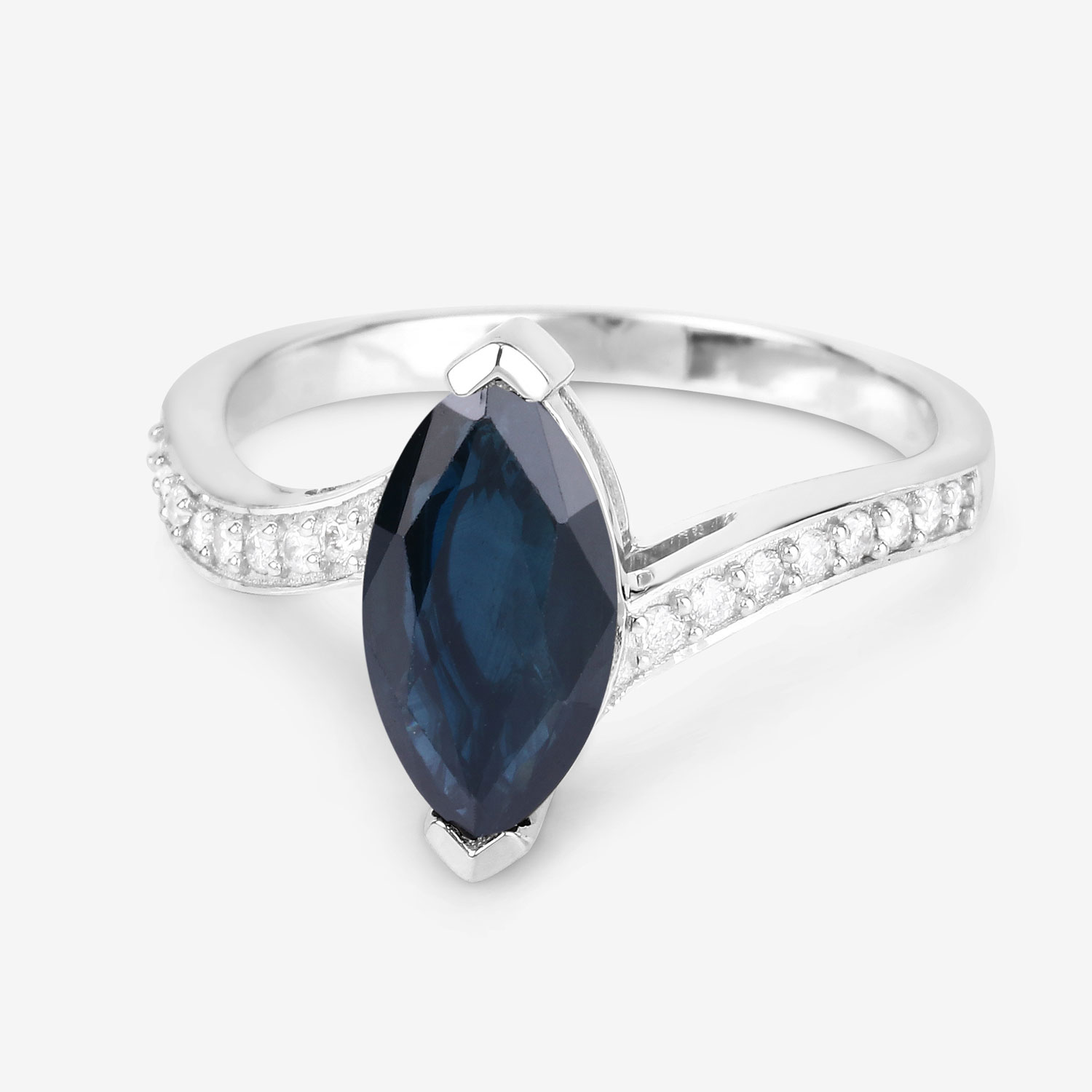 2.26 Carat Genuine Blue Sapphire and White Diamond 14K White Gold Ring