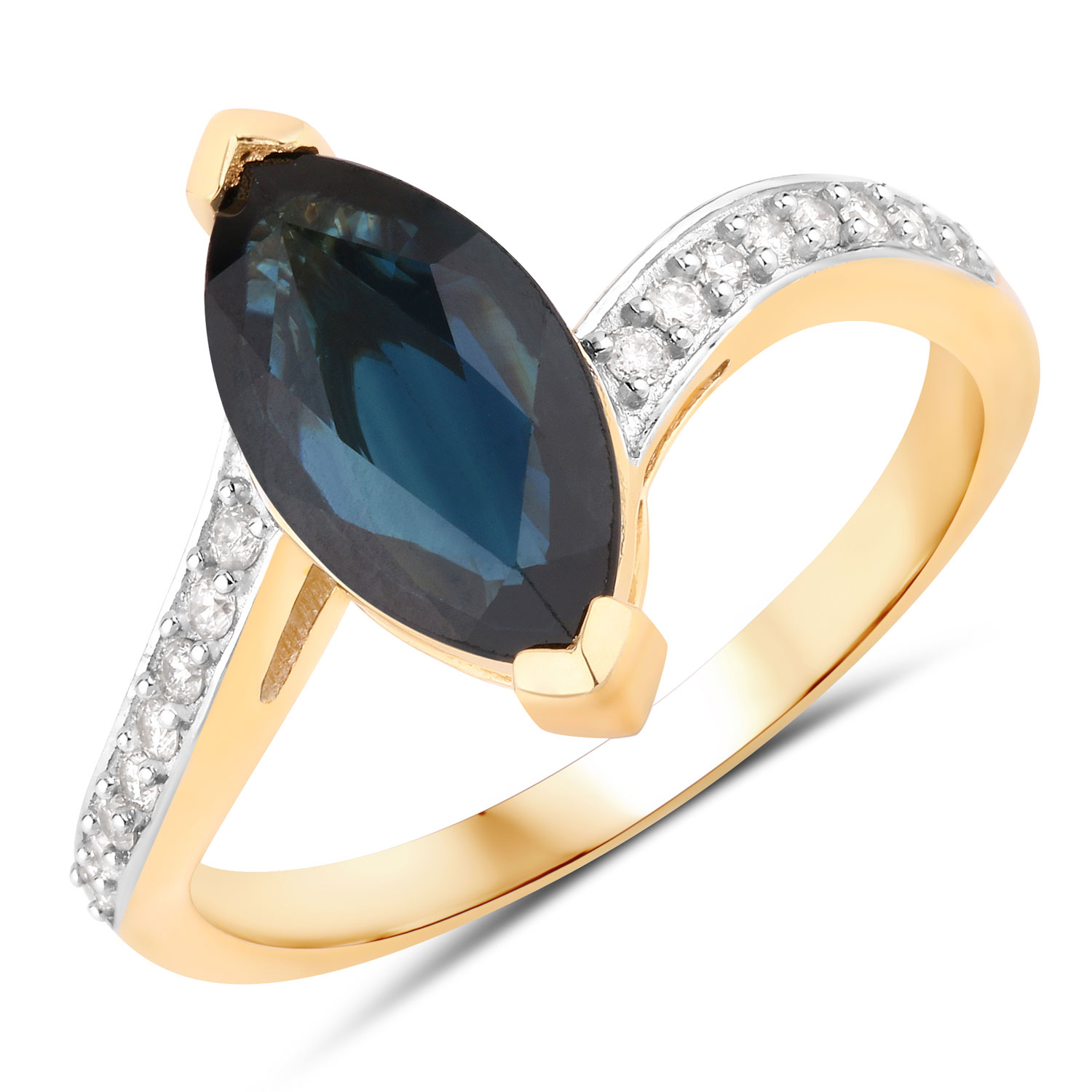 2.26 Carat Genuine Blue Sapphire and White Diamond 14K Yellow Gold Ring