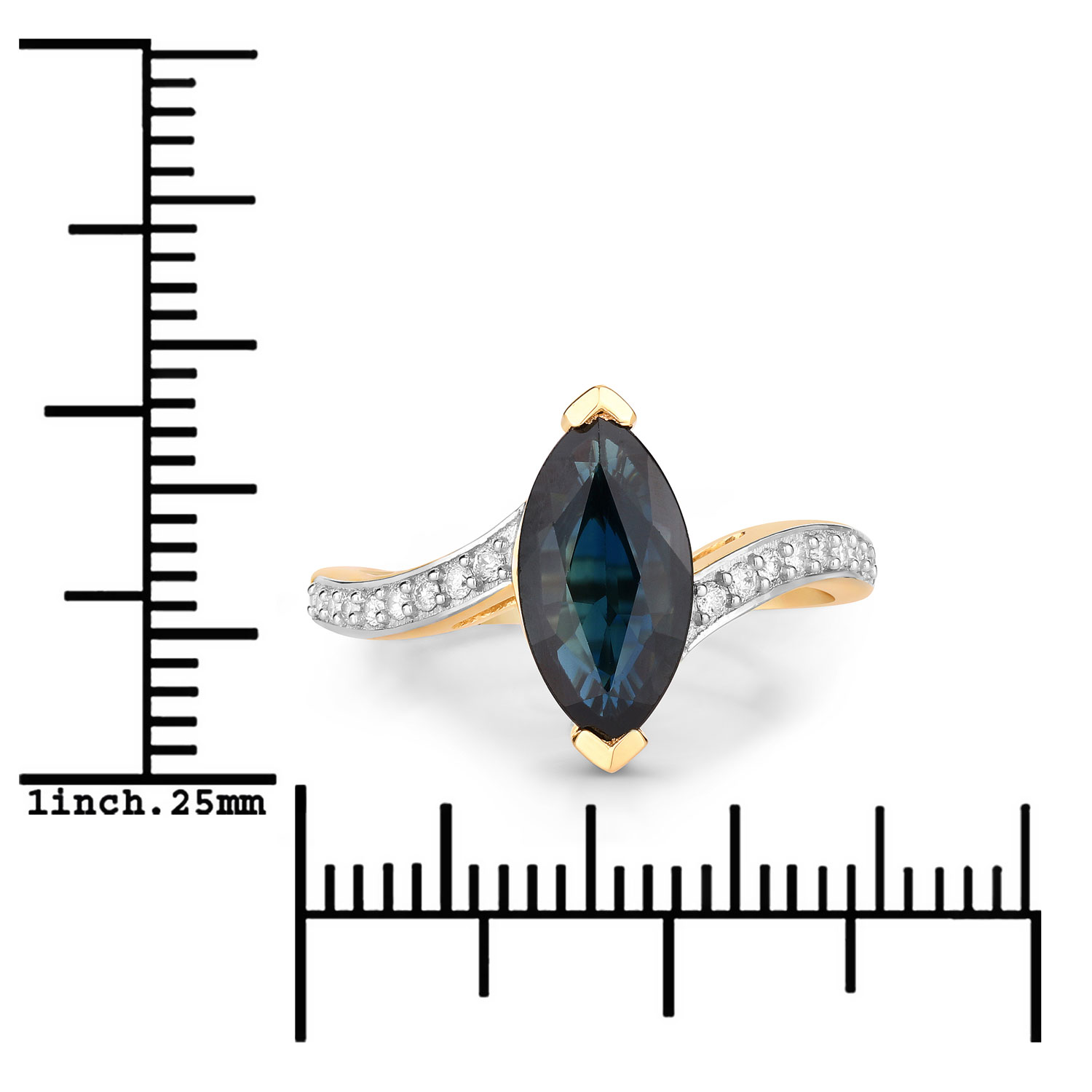2.26 Carat Genuine Blue Sapphire and White Diamond 14K Yellow Gold Ring