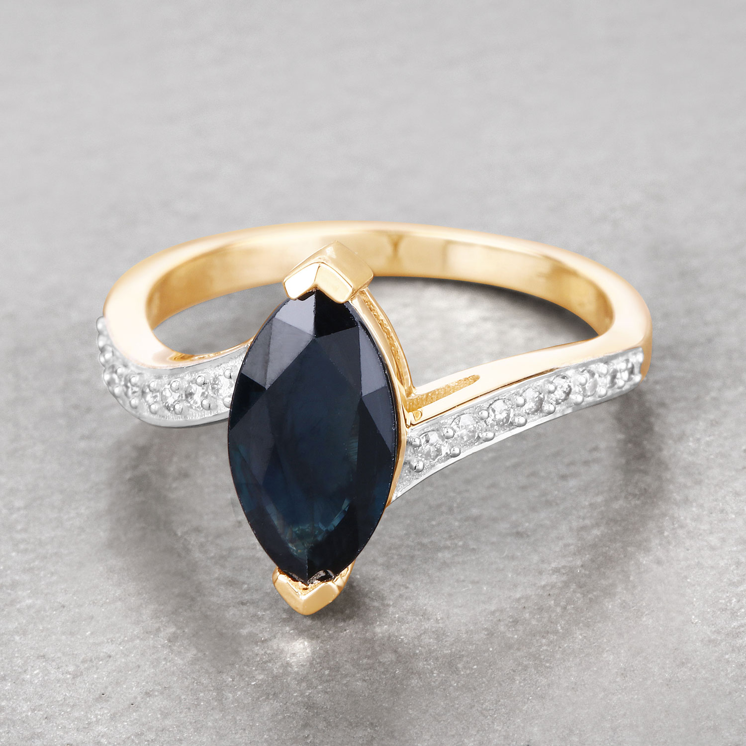 2.26 Carat Genuine Blue Sapphire and White Diamond 14K Yellow Gold Ring