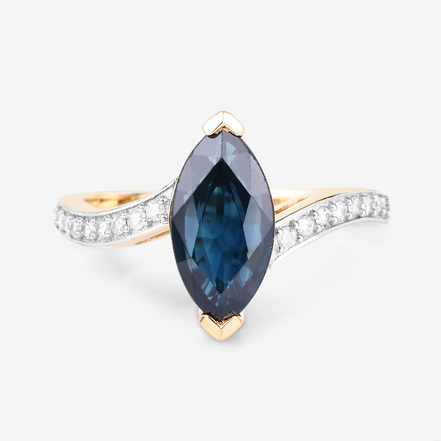 2.26 Carat Genuine Blue Sapphire and White Diamond 14K Yellow Gold Ring