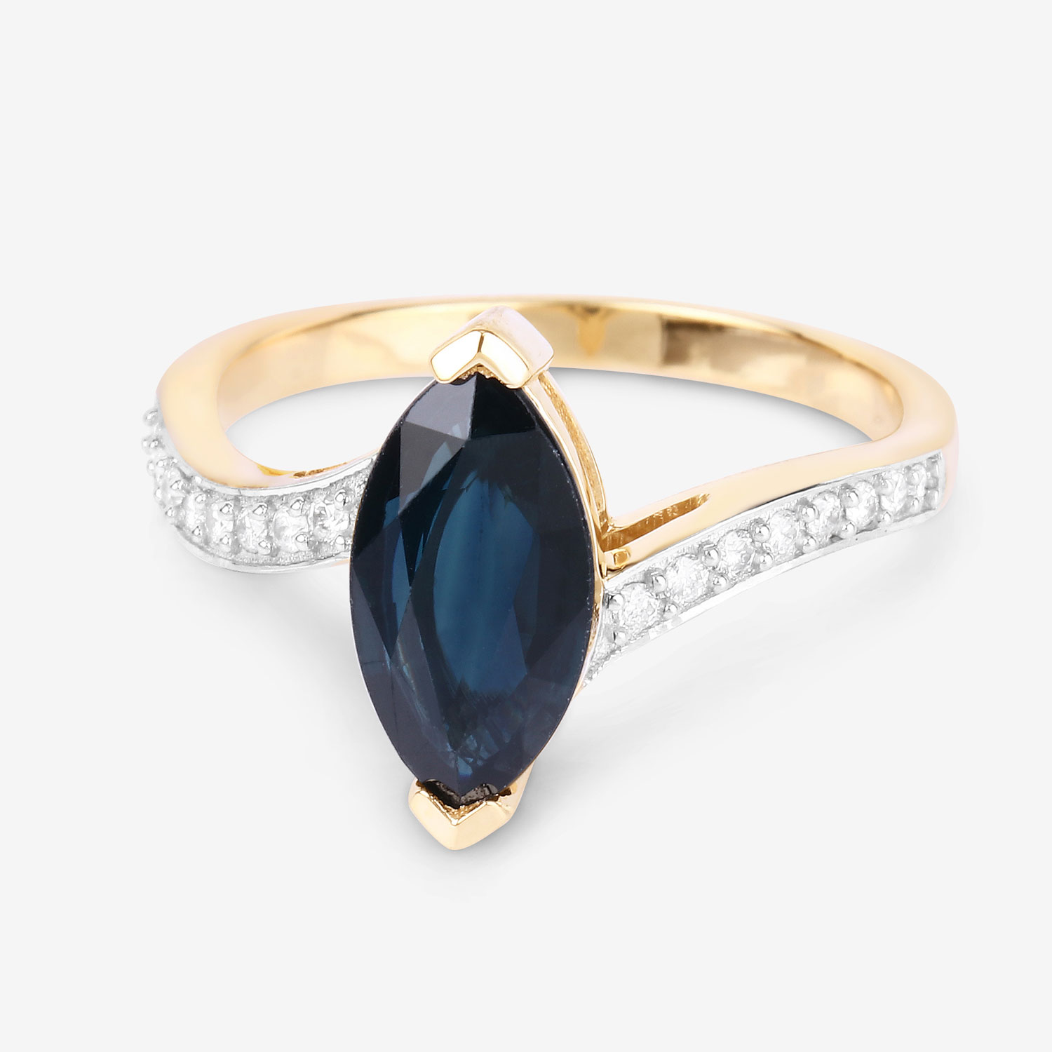 2.26 Carat Genuine Blue Sapphire and White Diamond 14K Yellow Gold Ring