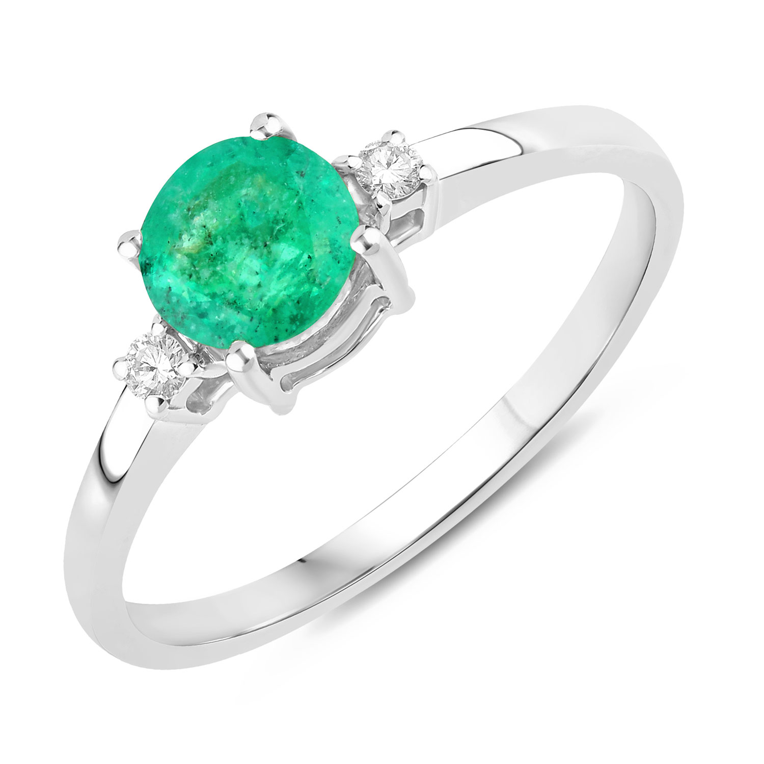 0.71 Carat Genuine Zambian Emerald and White Diamond 14K White Gold Ring