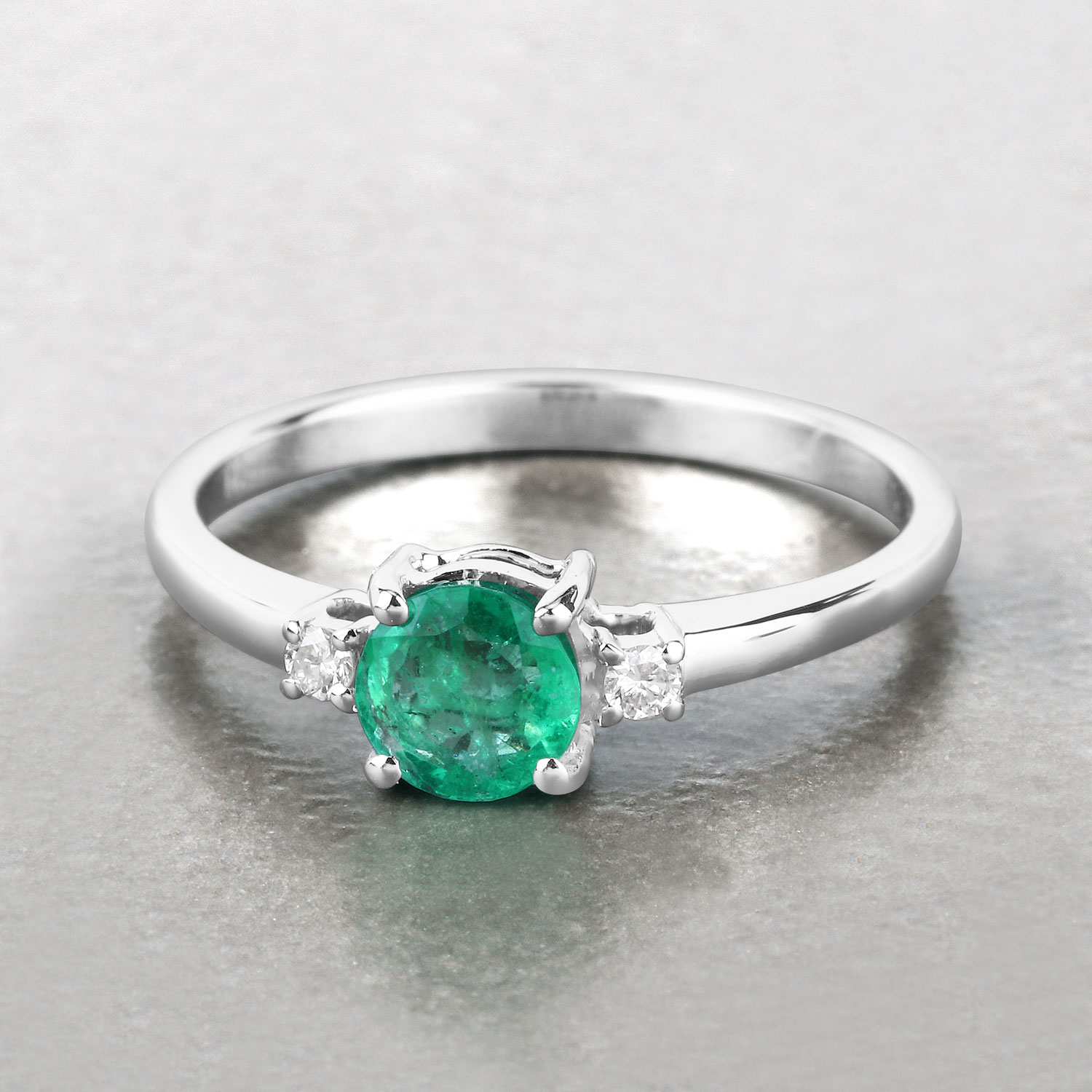 0.71 Carat Genuine Zambian Emerald and White Diamond 14K White Gold Ring