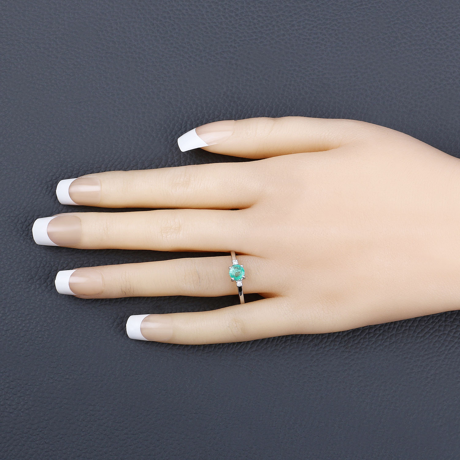 0.71 Carat Genuine Zambian Emerald and White Diamond 14K White Gold Ring