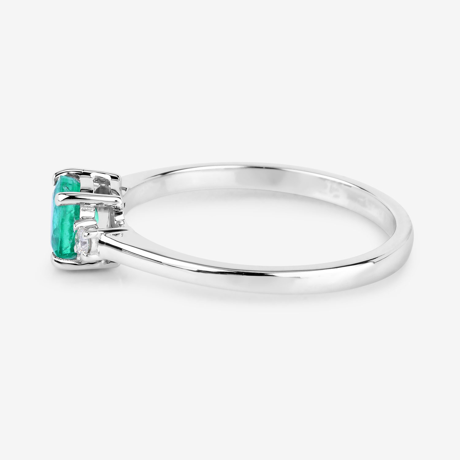 0.71 Carat Genuine Zambian Emerald and White Diamond 14K White Gold Ring