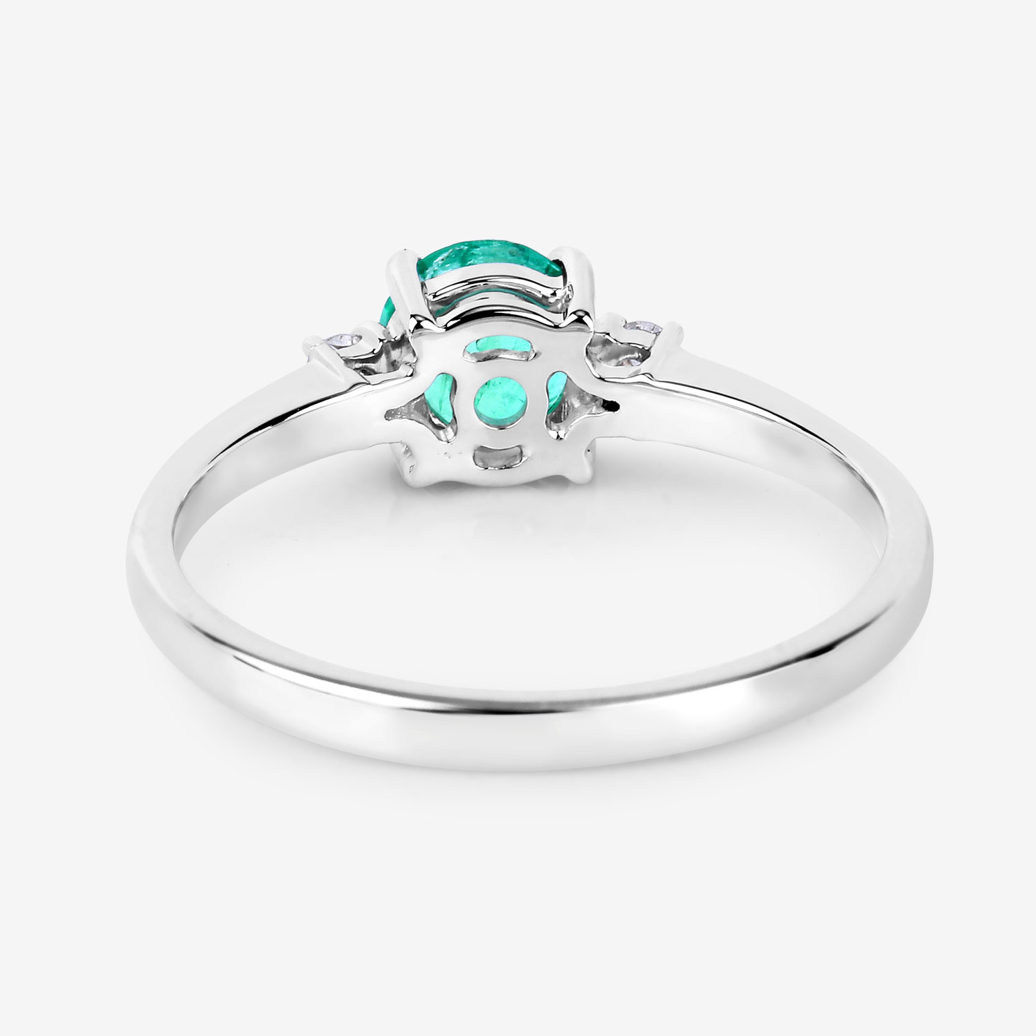 0.71 Carat Genuine Zambian Emerald and White Diamond 14K White Gold Ring