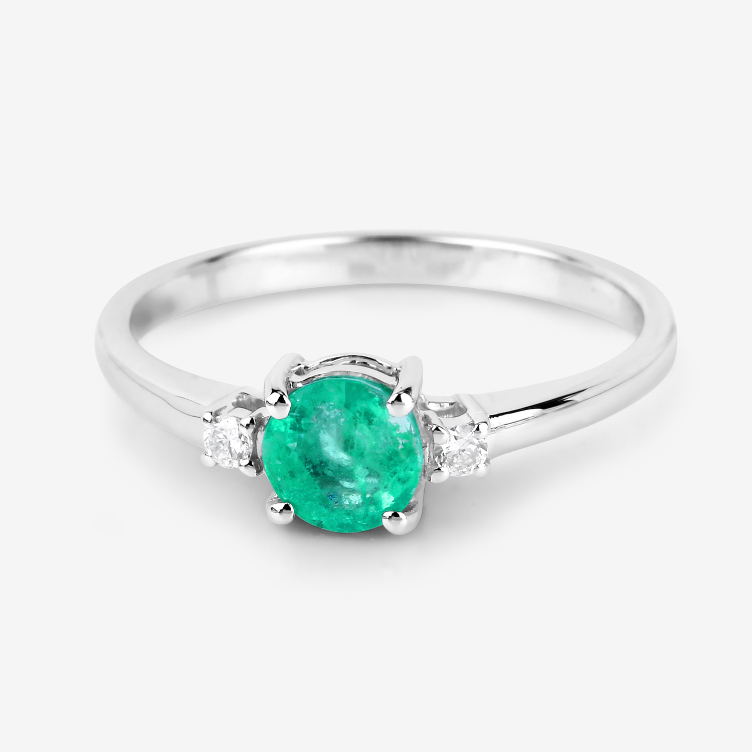 0.71 Carat Genuine Zambian Emerald and White Diamond 14K White Gold Ring