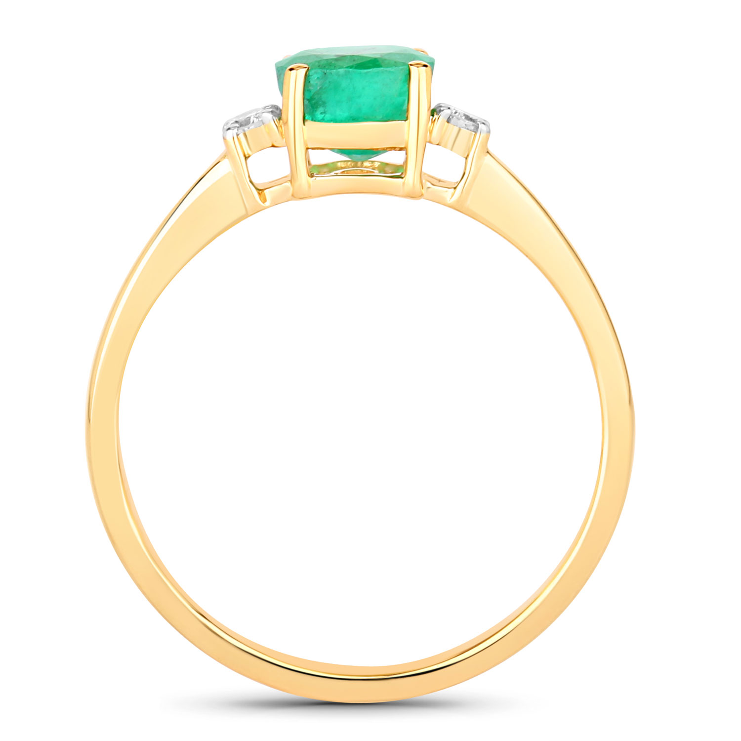 0.71 Carat Genuine Zambian Emerald and White Diamond 14K Yellow Gold Ring