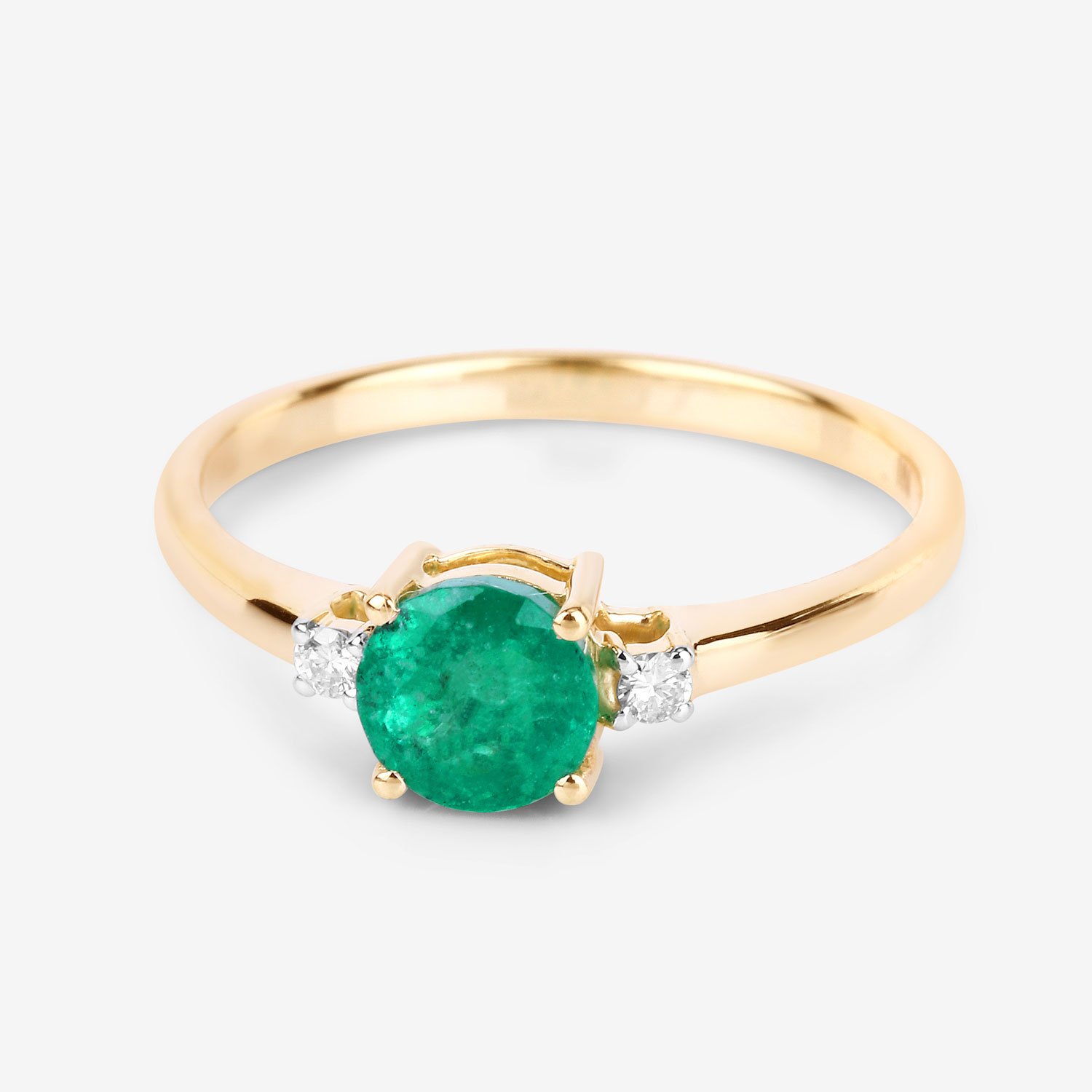 0.71 Carat Genuine Zambian Emerald and White Diamond 14K Yellow Gold Ring