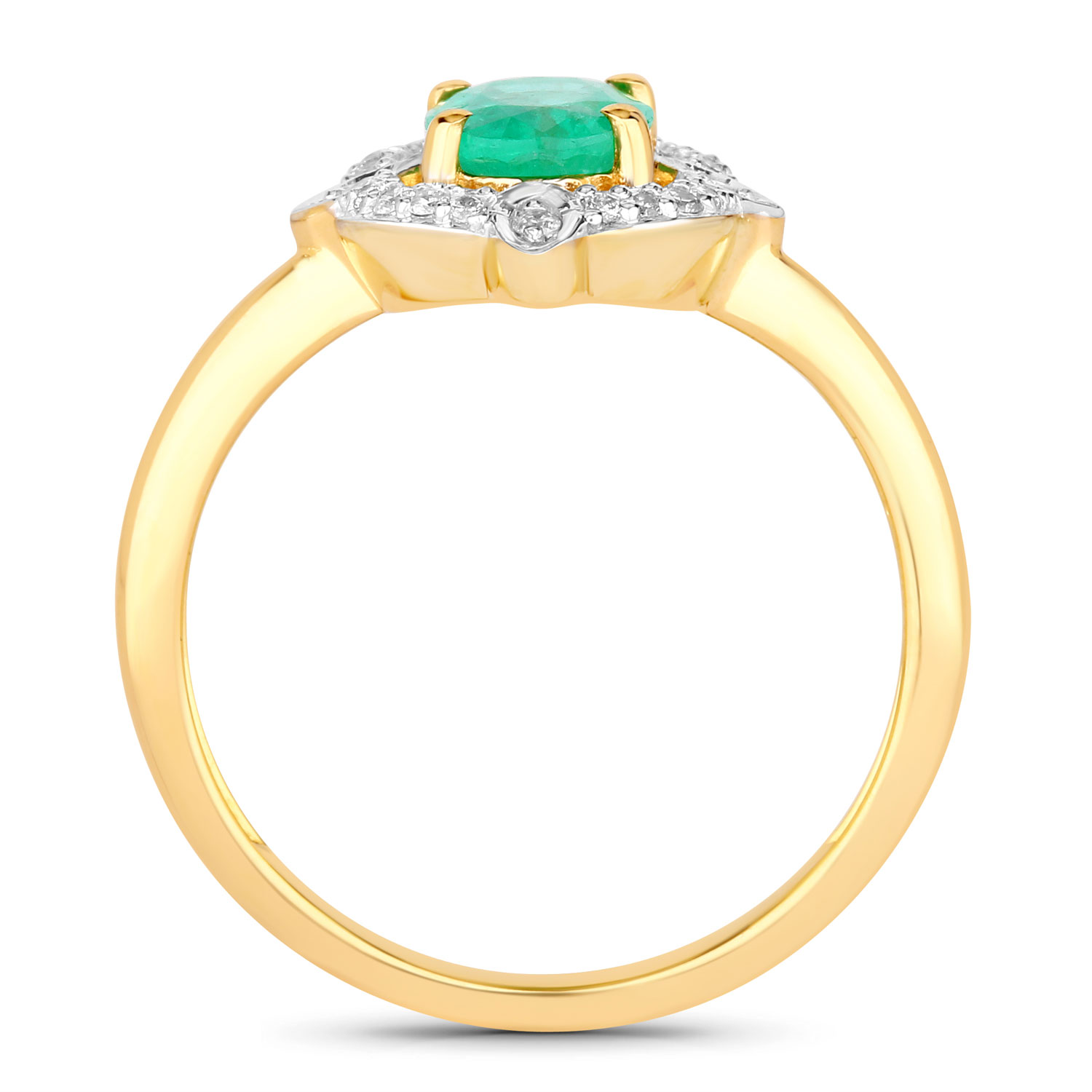 0.91 Carat Genuine Zambian Emerald and White Diamond 14K Yellow Gold Ring