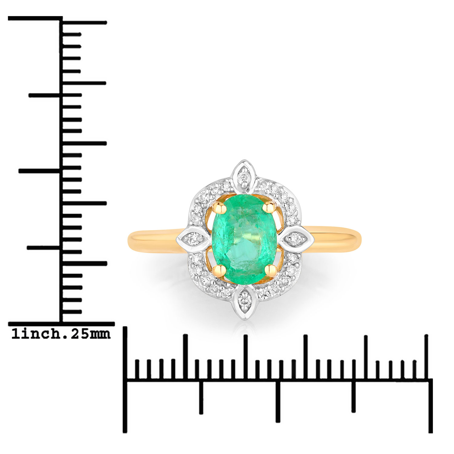 0.91 Carat Genuine Zambian Emerald and White Diamond 14K Yellow Gold Ring