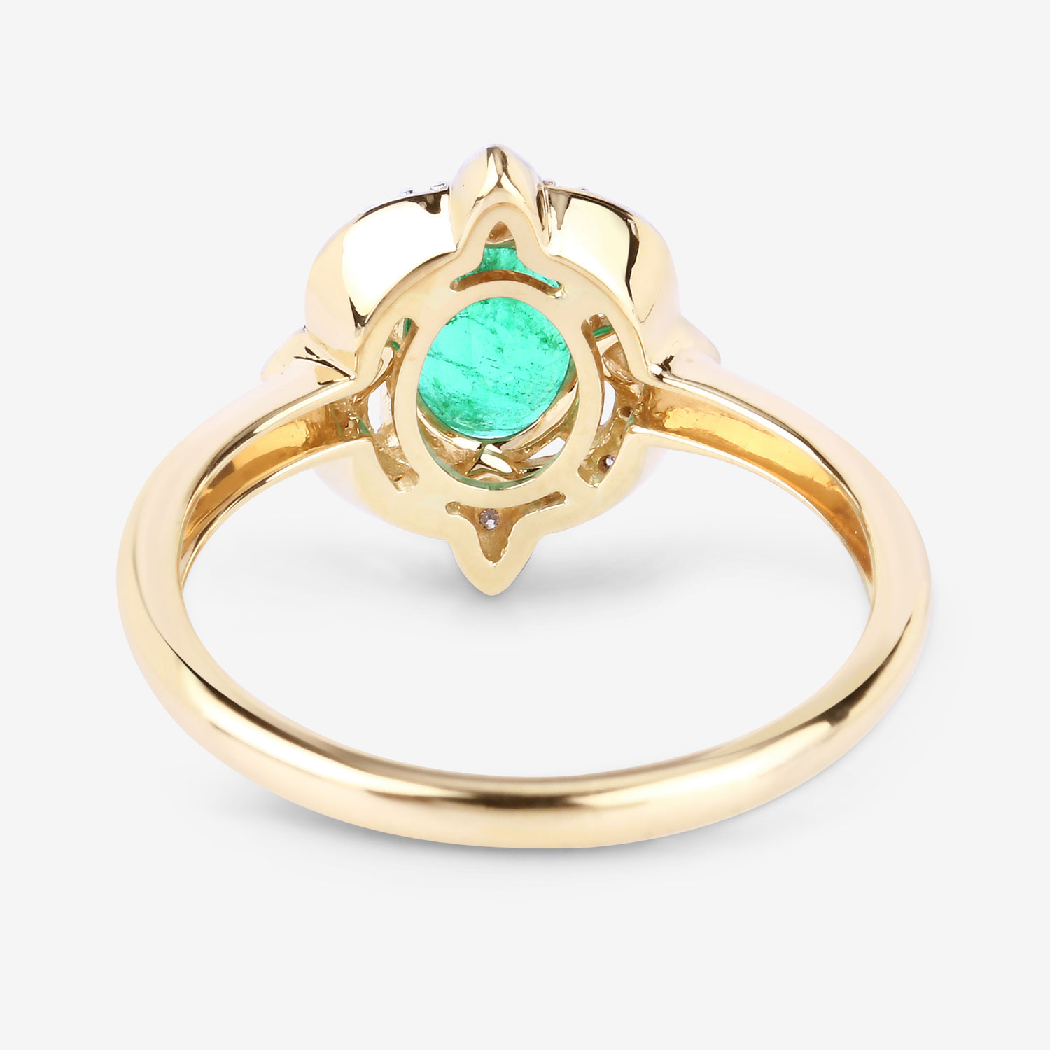 0.91 Carat Genuine Zambian Emerald and White Diamond 14K Yellow Gold Ring