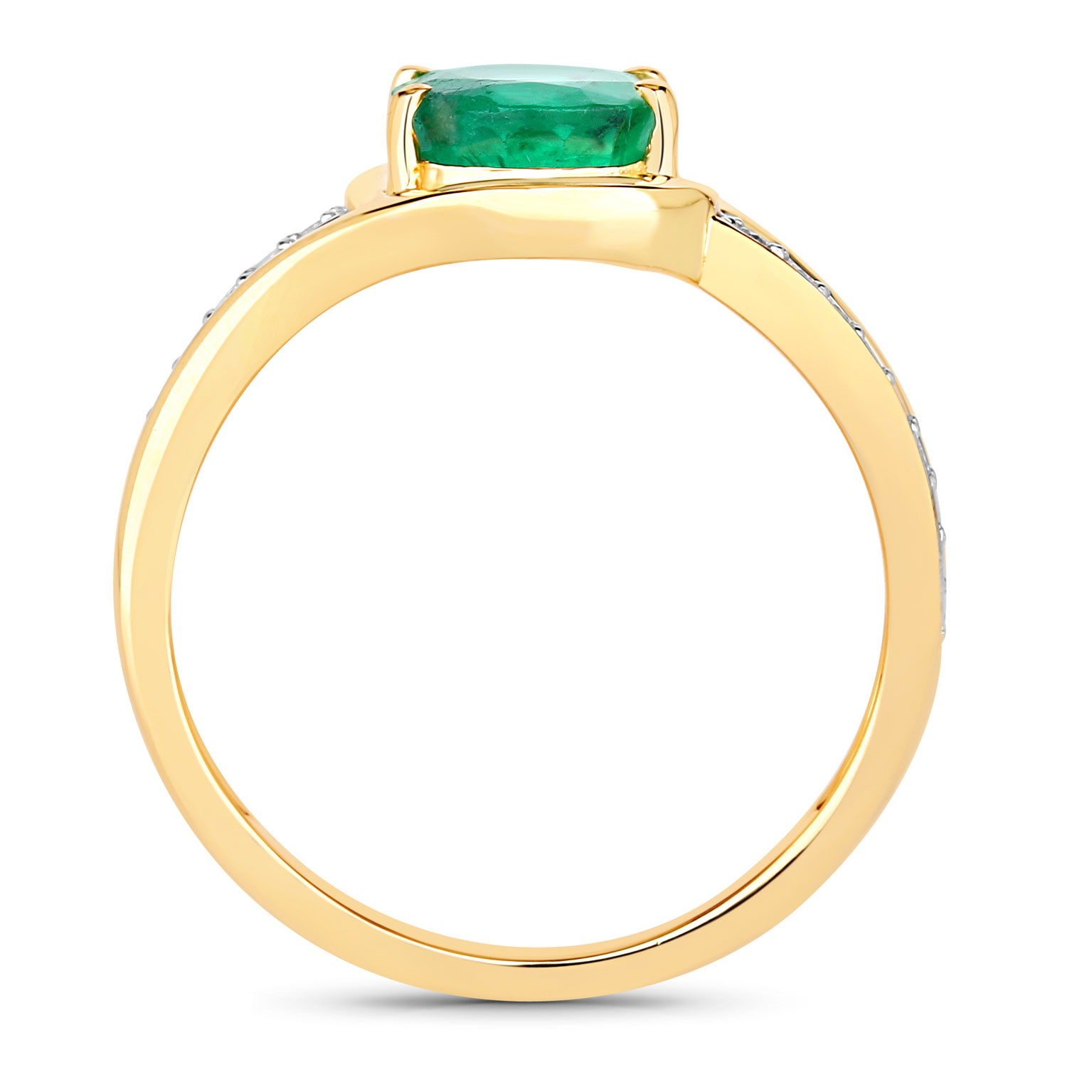 1.62 Carat Genuine Zambian Emerald and White Diamond 14K Yellow Gold Ring