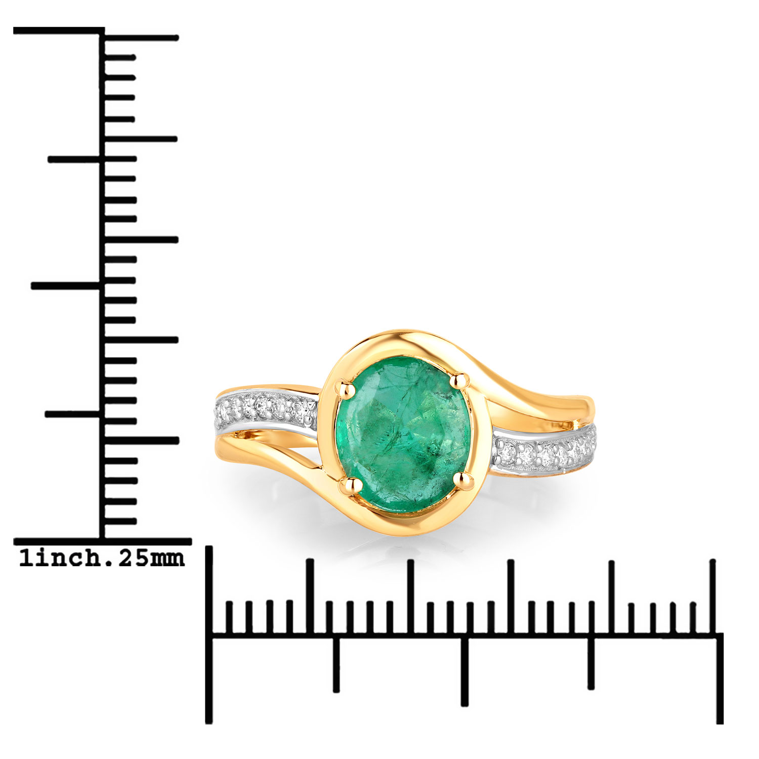 1.62 Carat Genuine Zambian Emerald and White Diamond 14K Yellow Gold Ring