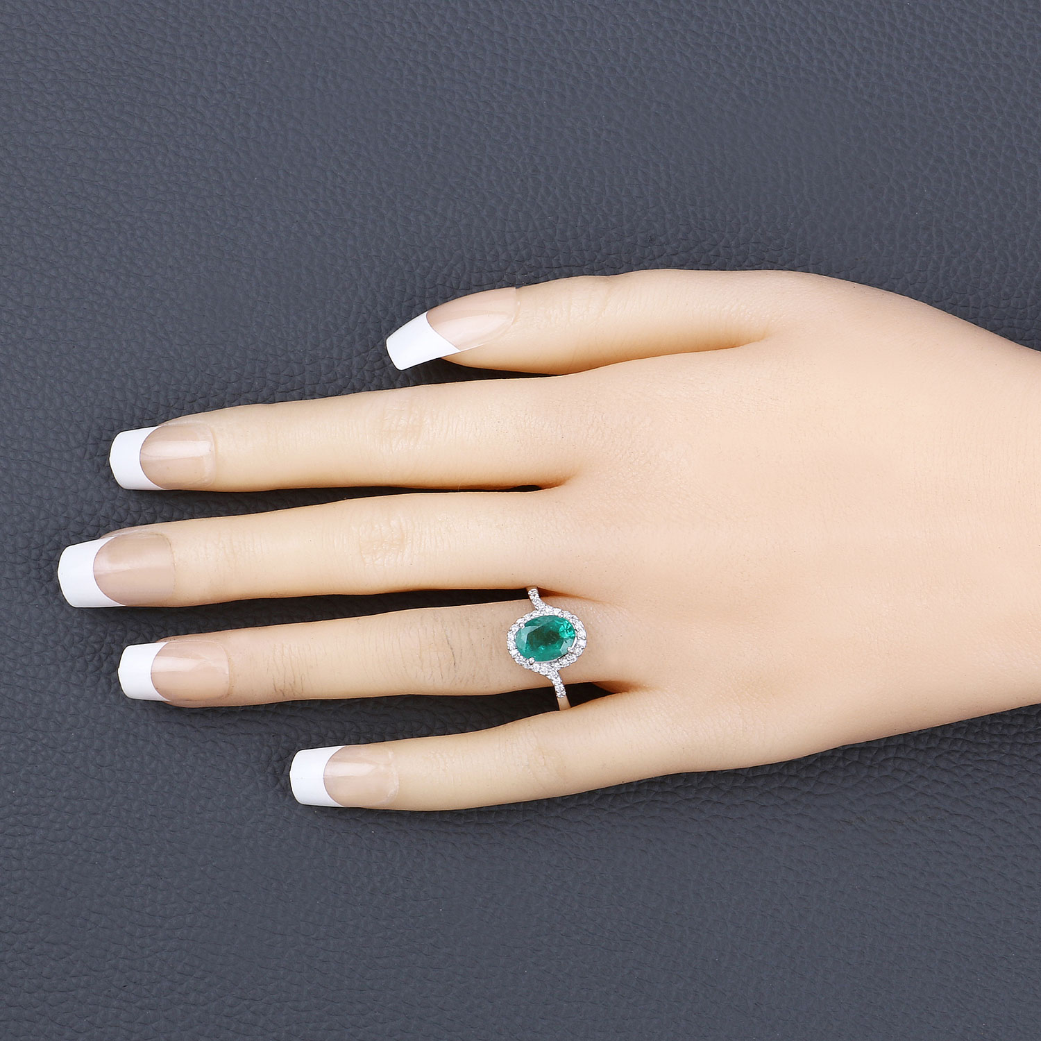 1.92 Carat Genuine Zambian Emerald and White Diamond 14K White Gold Ring