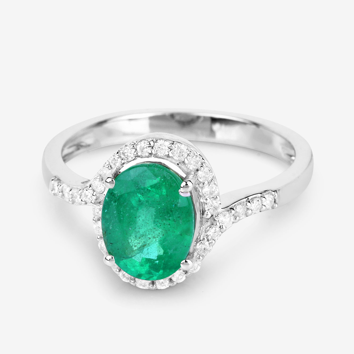 1.92 Carat Genuine Zambian Emerald and White Diamond 14K White Gold Ring