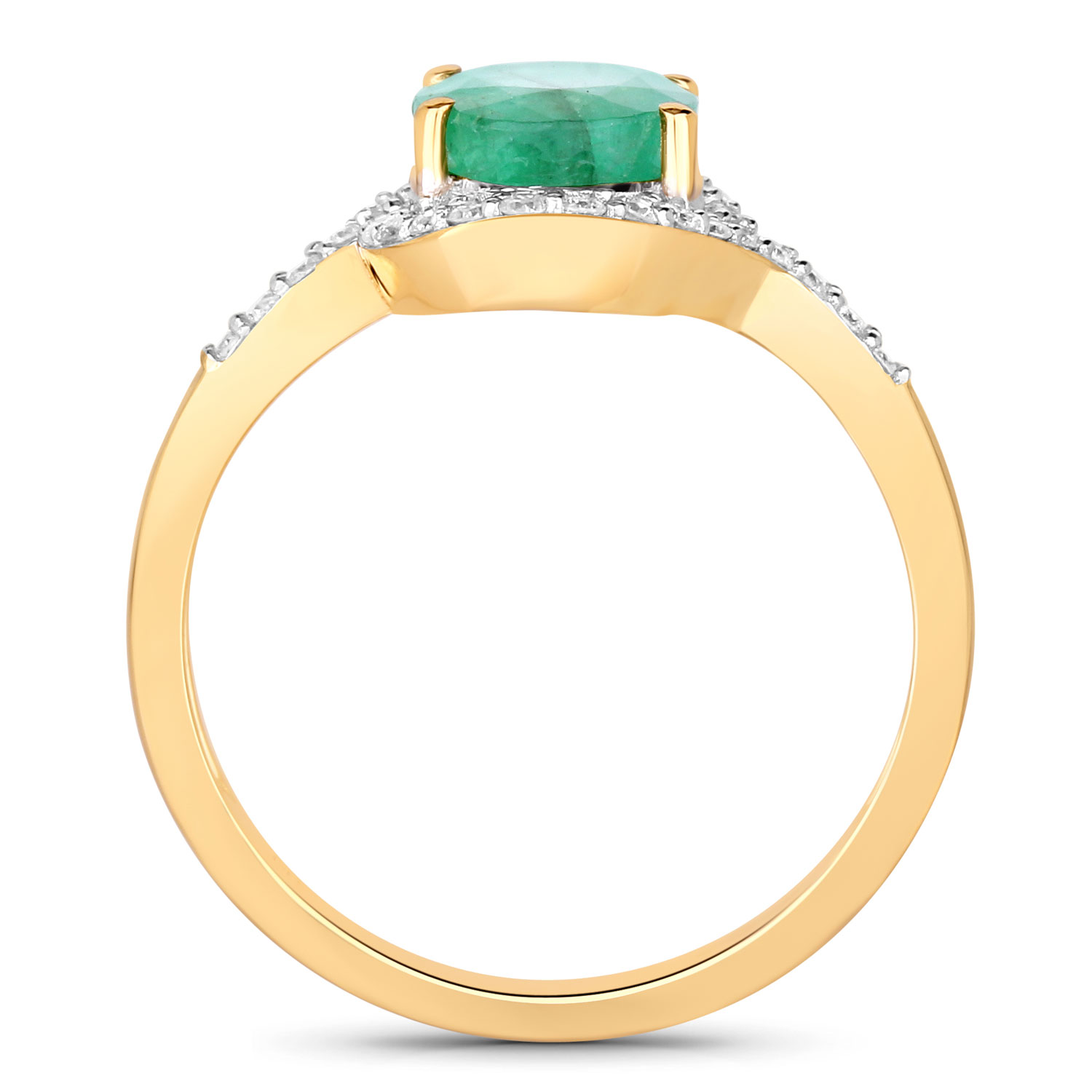 1.92 Carat Genuine Zambian Emerald and White Diamond 14K Yellow Gold Ring