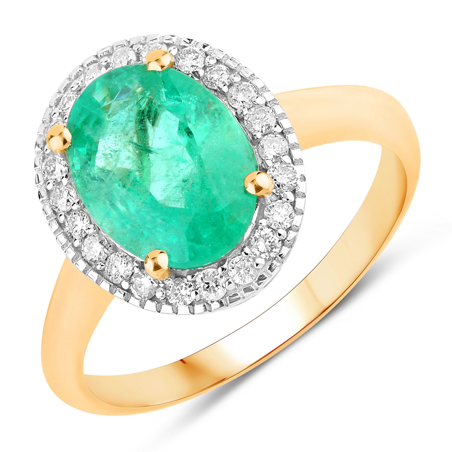 2.62 Carat Genuine Zambian Emerald and White Diamond 14K Yellow Gold Ring