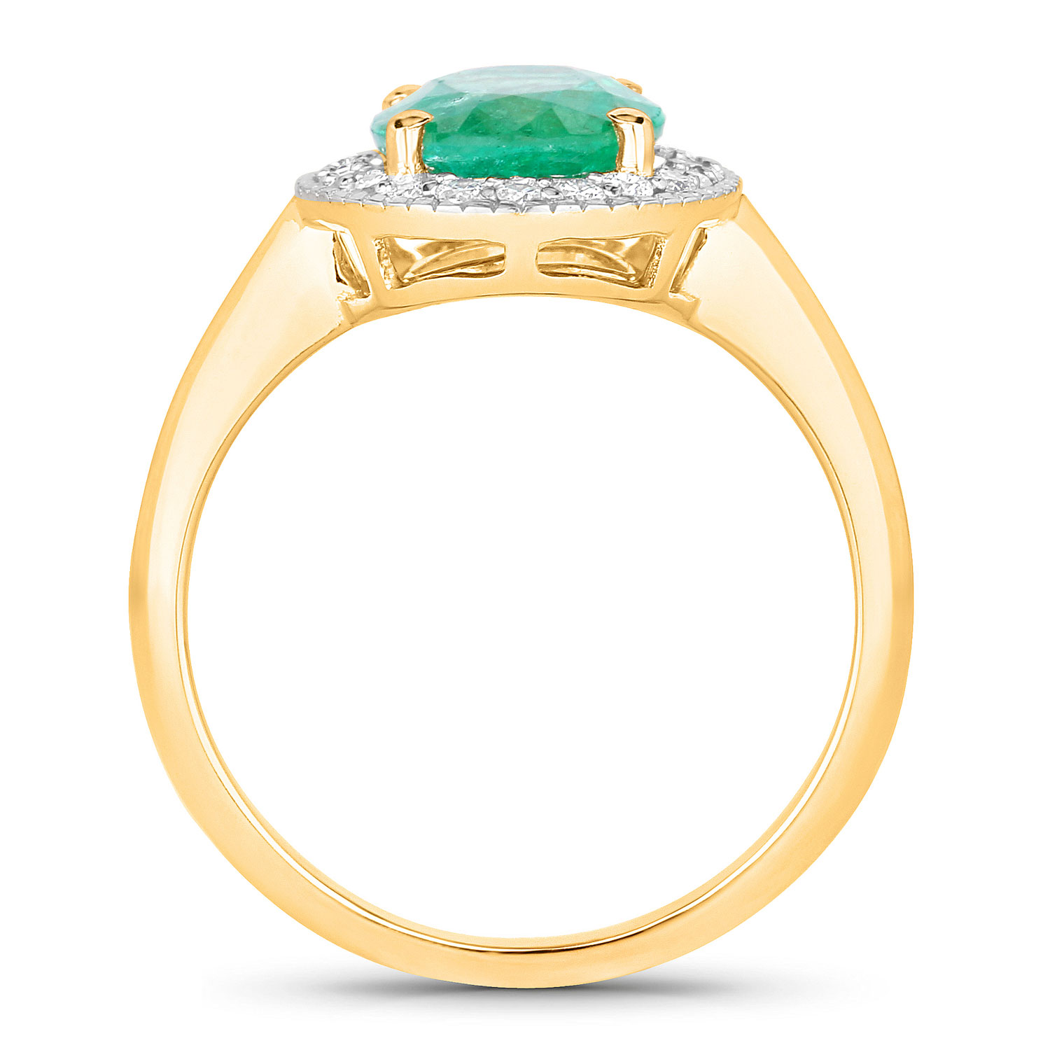 2.62 Carat Genuine Zambian Emerald and White Diamond 14K Yellow Gold Ring