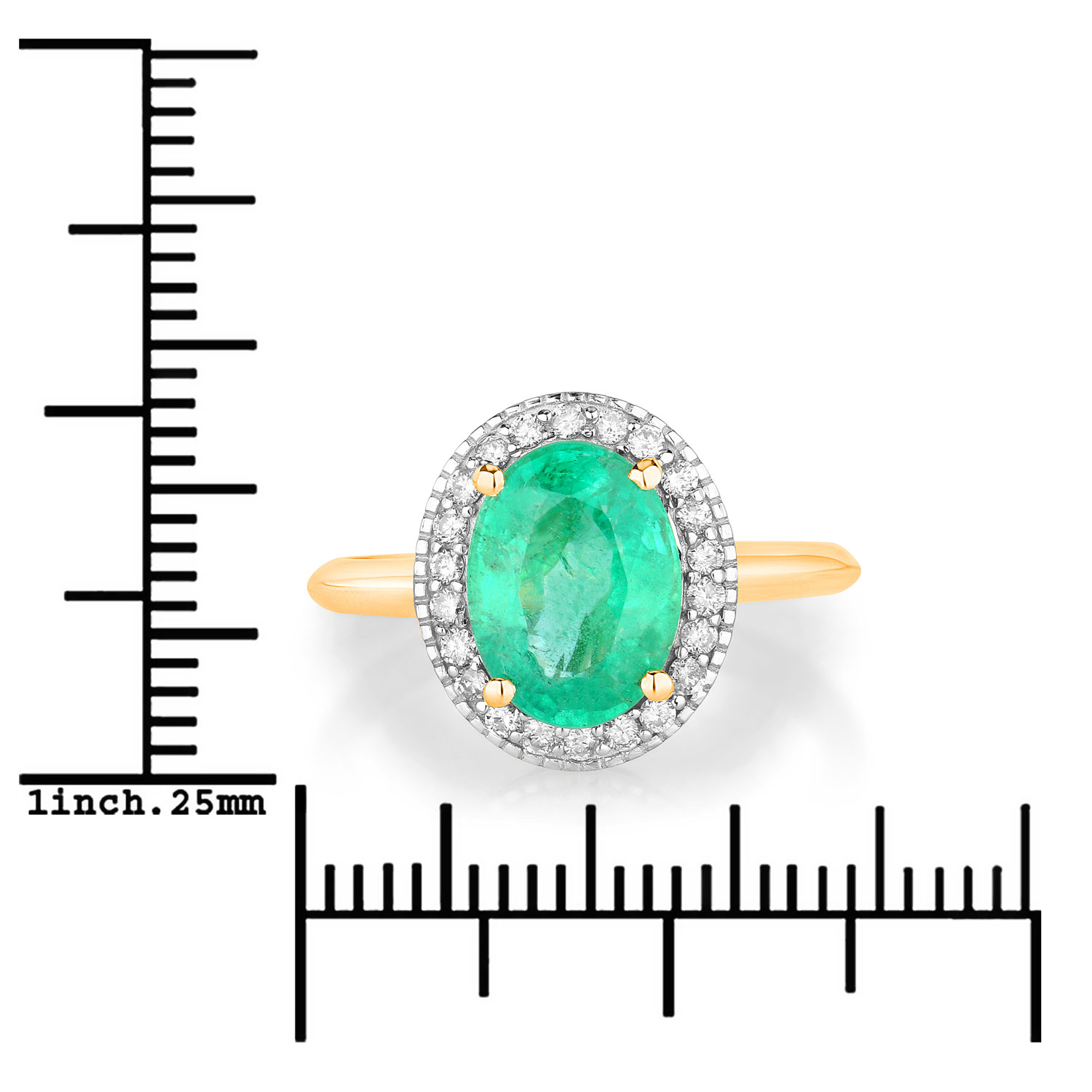 2.62 Carat Genuine Zambian Emerald and White Diamond 14K Yellow Gold Ring
