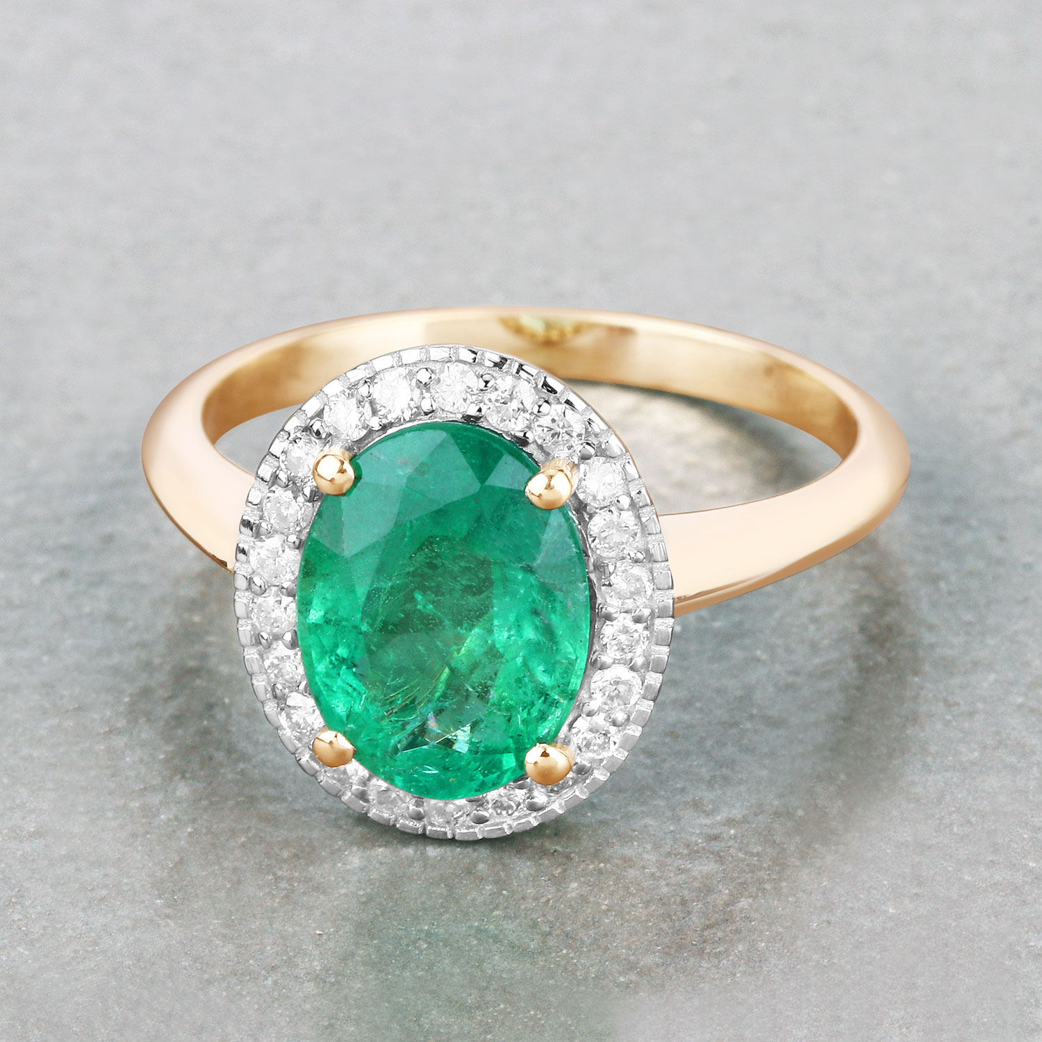 2.62 Carat Genuine Zambian Emerald and White Diamond 14K Yellow Gold Ring