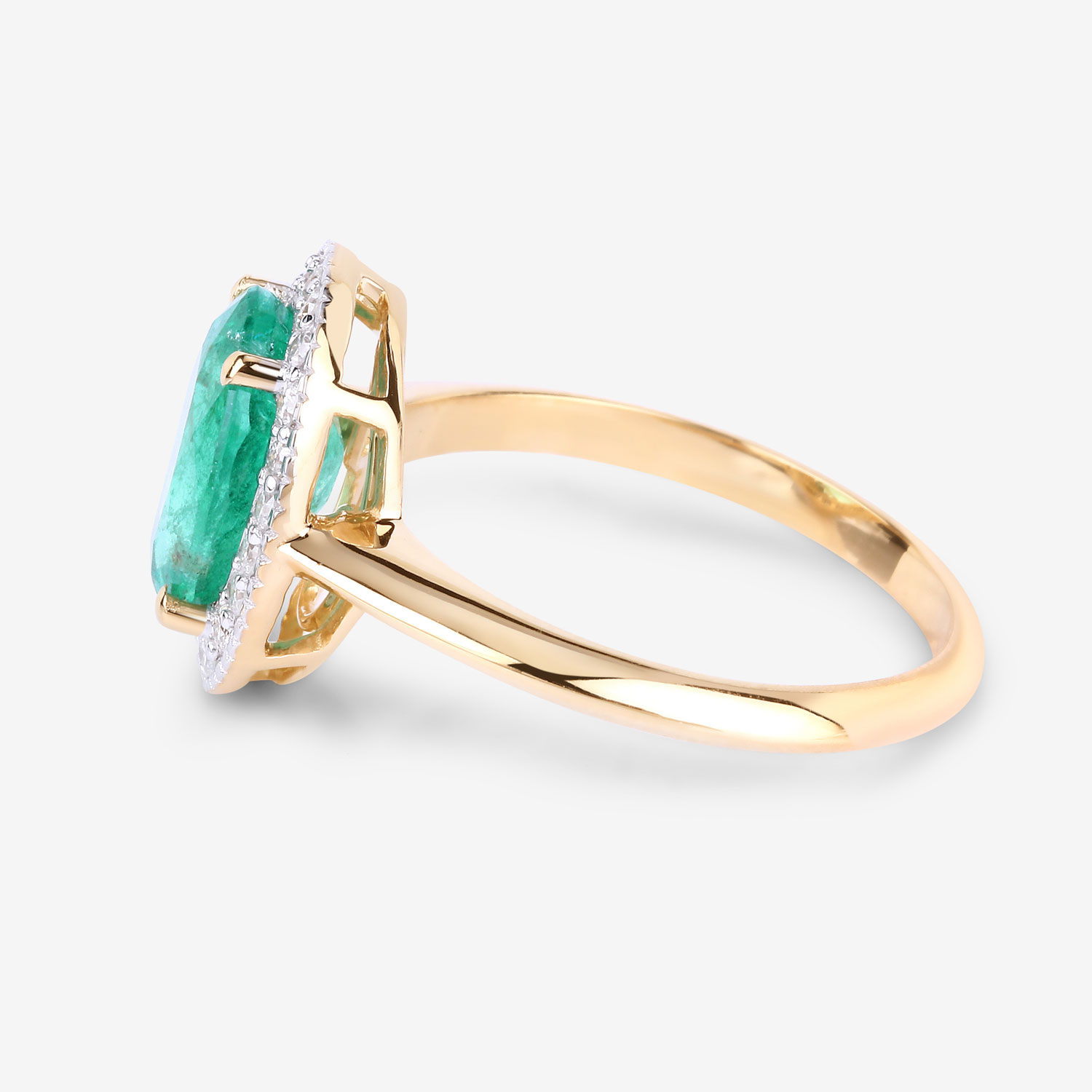 2.62 Carat Genuine Zambian Emerald and White Diamond 14K Yellow Gold Ring