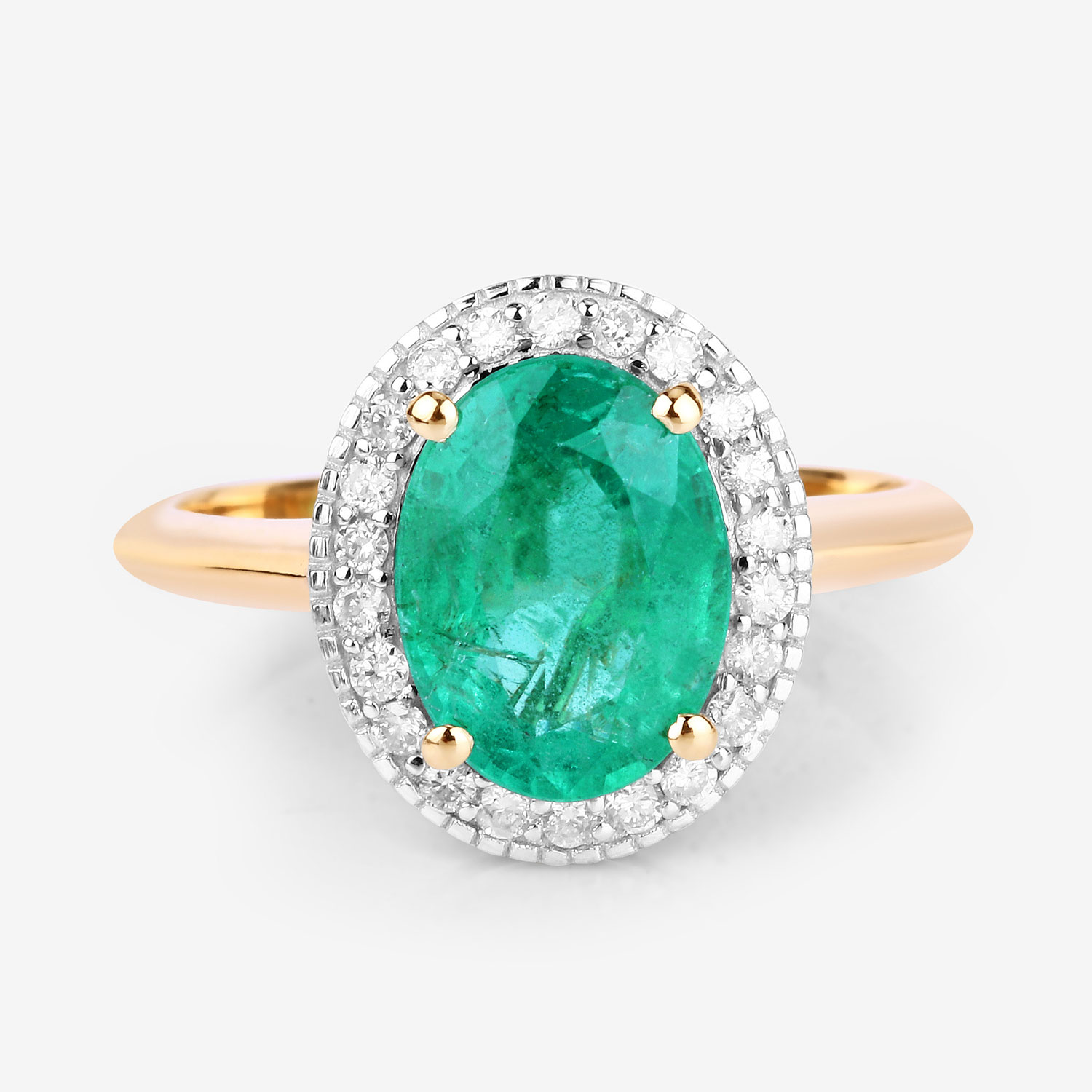 2.62 Carat Genuine Zambian Emerald and White Diamond 14K Yellow Gold Ring