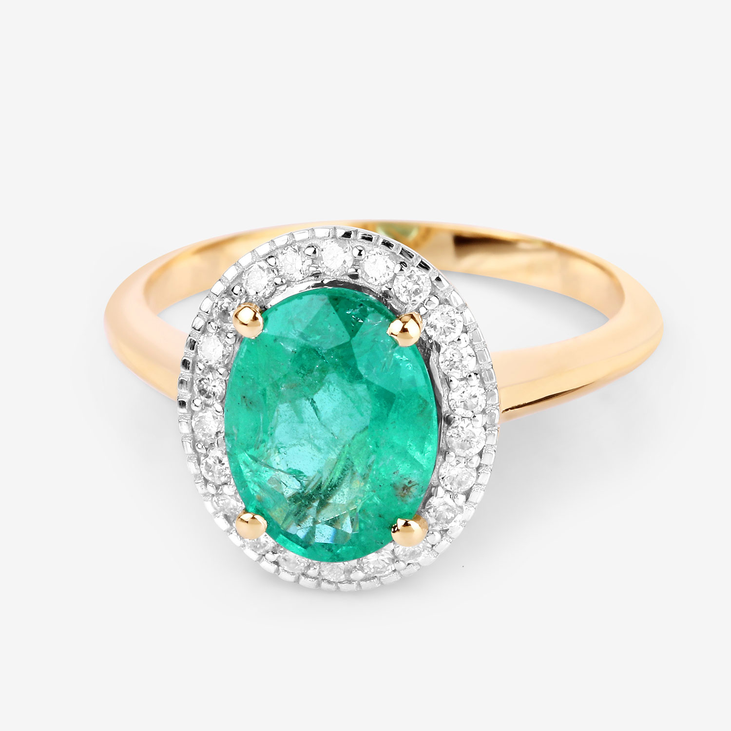 2.62 Carat Genuine Zambian Emerald and White Diamond 14K Yellow Gold Ring