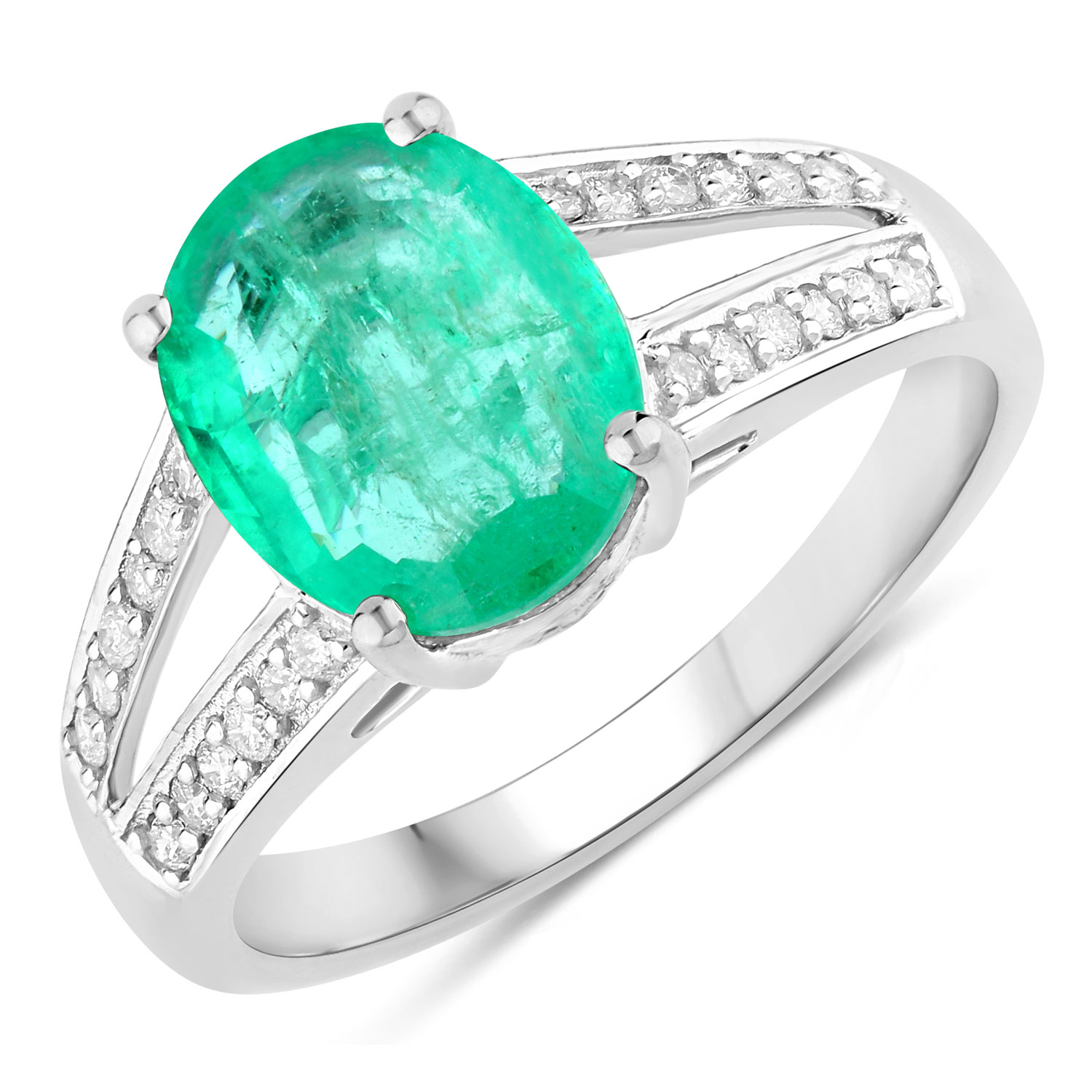 2.29 Carat Genuine Zambian Emerald and White Diamond 14K White Gold Ring