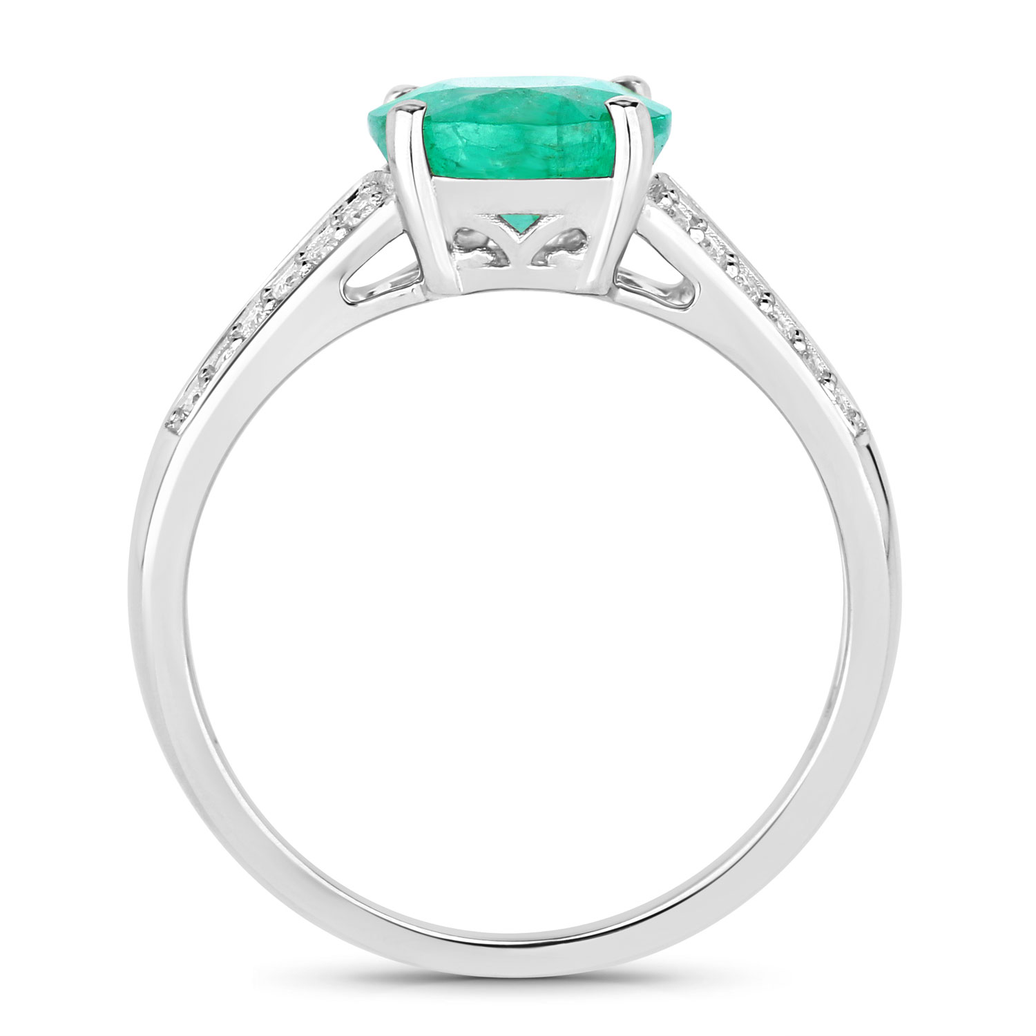 2.29 Carat Genuine Zambian Emerald and White Diamond 14K White Gold Ring