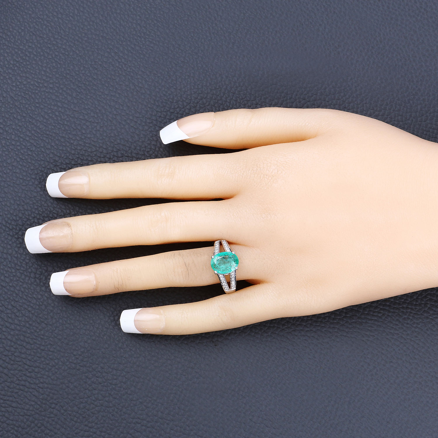 2.29 Carat Genuine Zambian Emerald and White Diamond 14K White Gold Ring