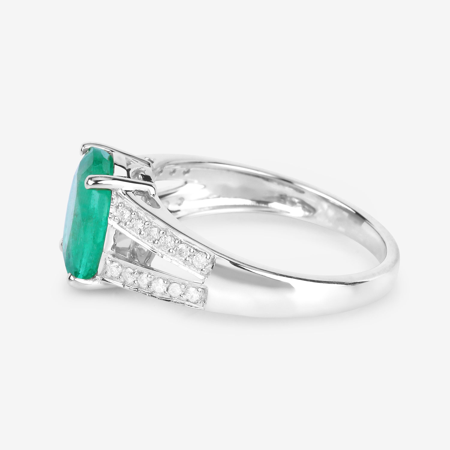 2.29 Carat Genuine Zambian Emerald and White Diamond 14K White Gold Ring
