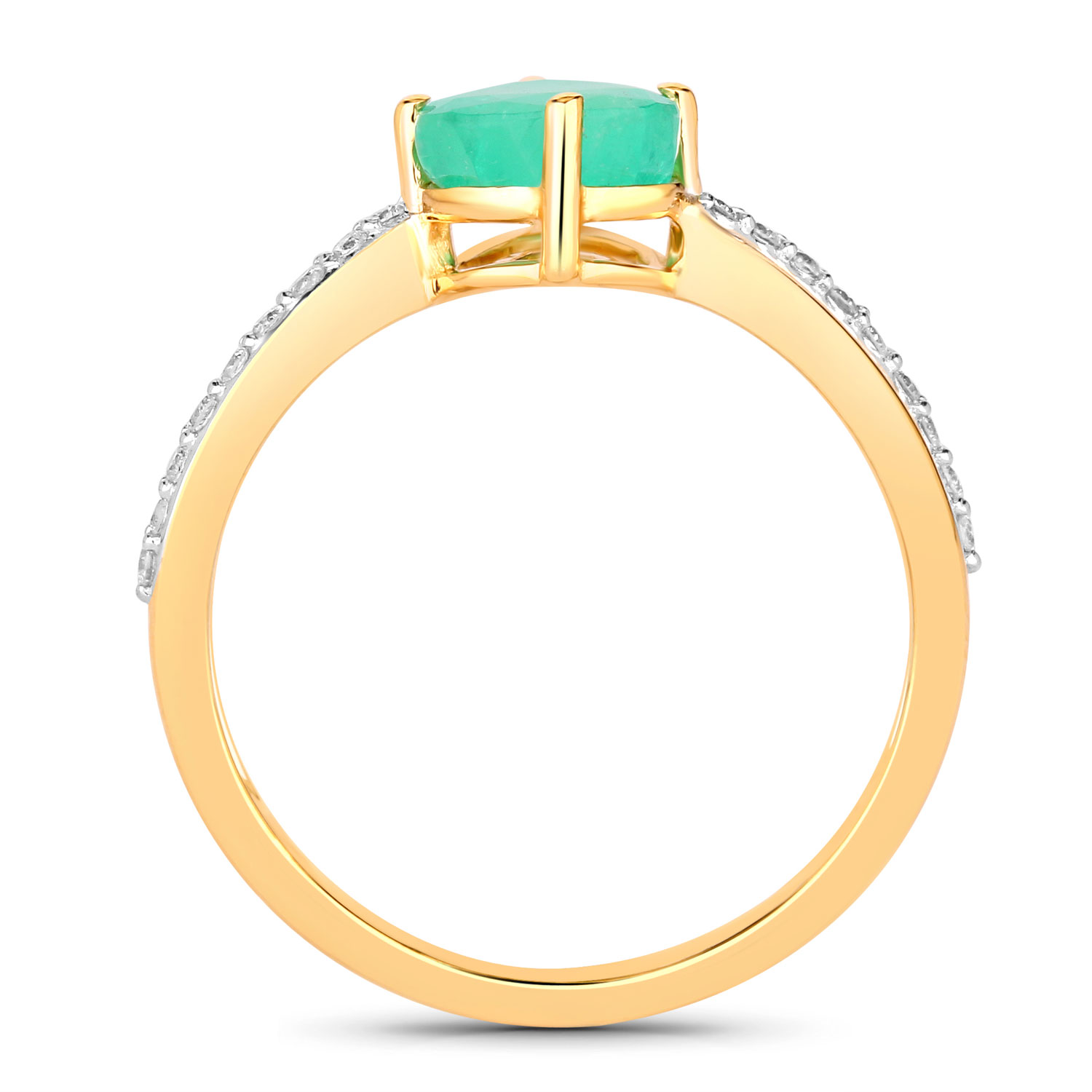 1.44 Carat Genuine Zambian Emerald and White Diamond 14K Yellow Gold Ring