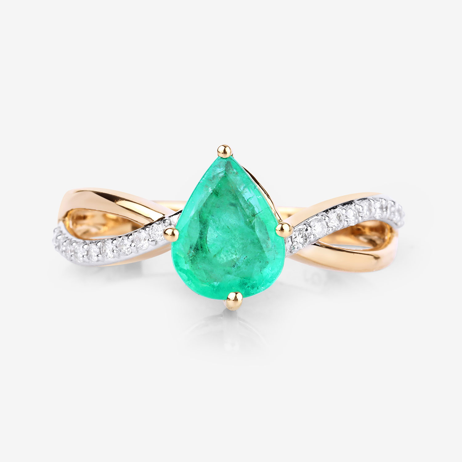 1.44 Carat Genuine Zambian Emerald and White Diamond 14K Yellow Gold Ring