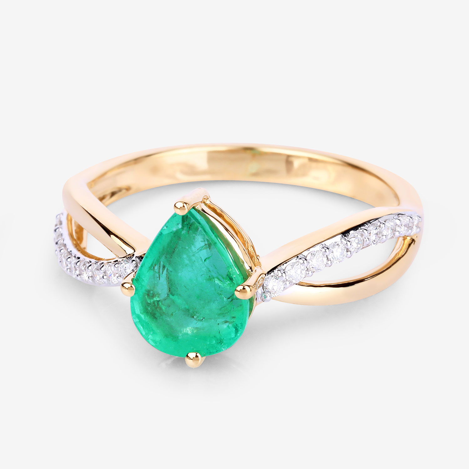 1.44 Carat Genuine Zambian Emerald and White Diamond 14K Yellow Gold Ring