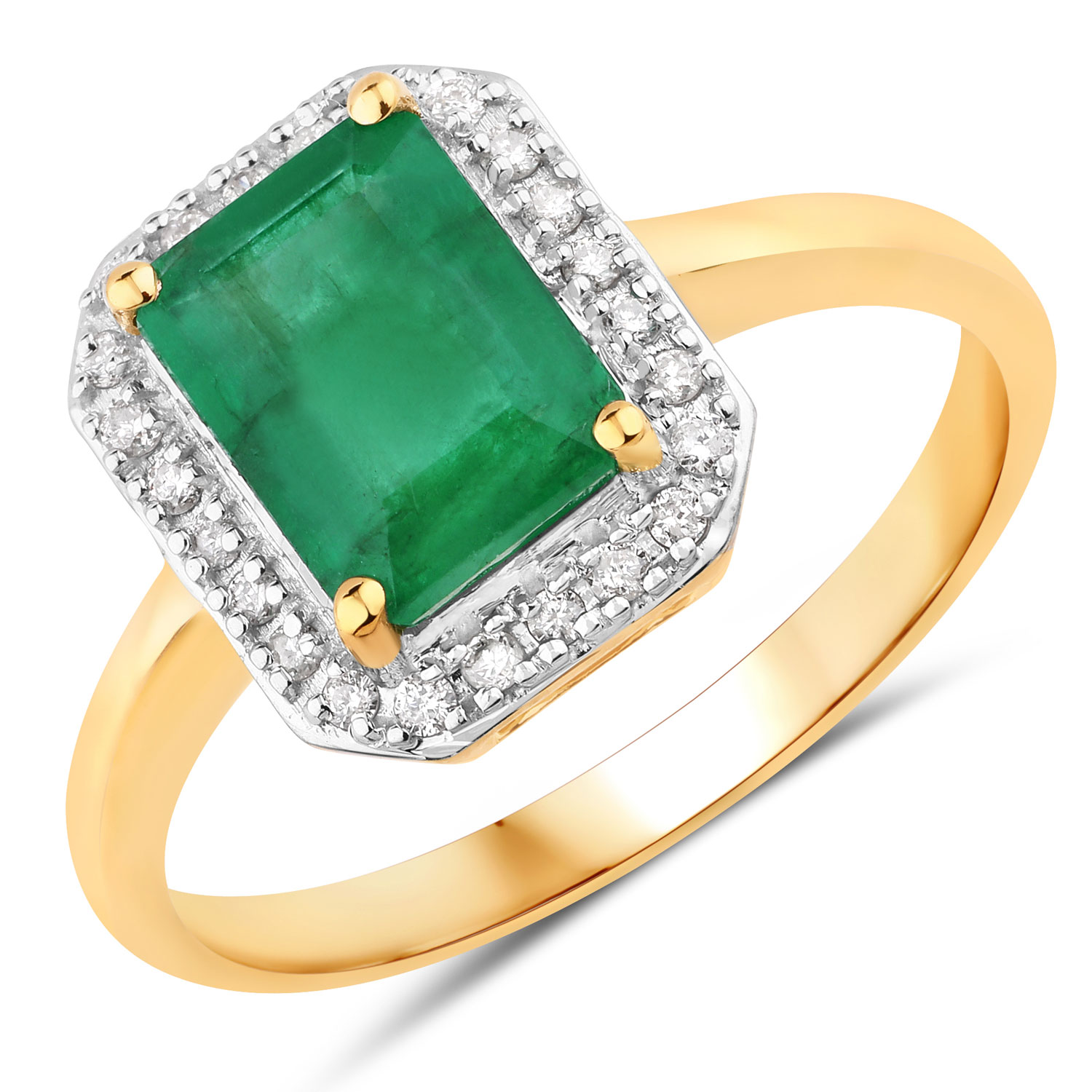 1.80 Carat Genuine Zambian Emerald and White Diamond 14K Yellow Gold Ring