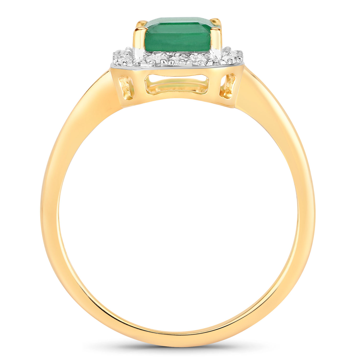 1.80 Carat Genuine Zambian Emerald and White Diamond 14K Yellow Gold Ring