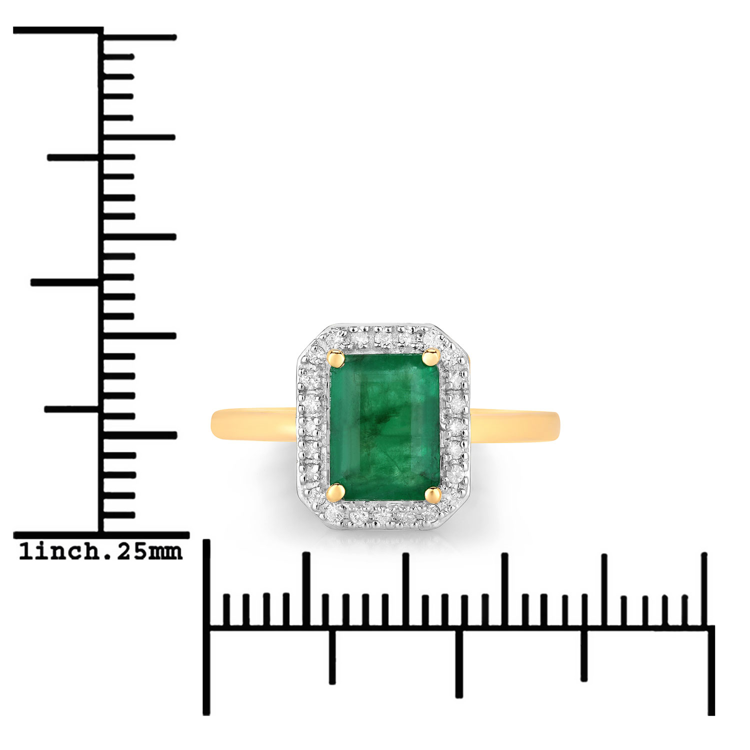 1.80 Carat Genuine Zambian Emerald and White Diamond 14K Yellow Gold Ring