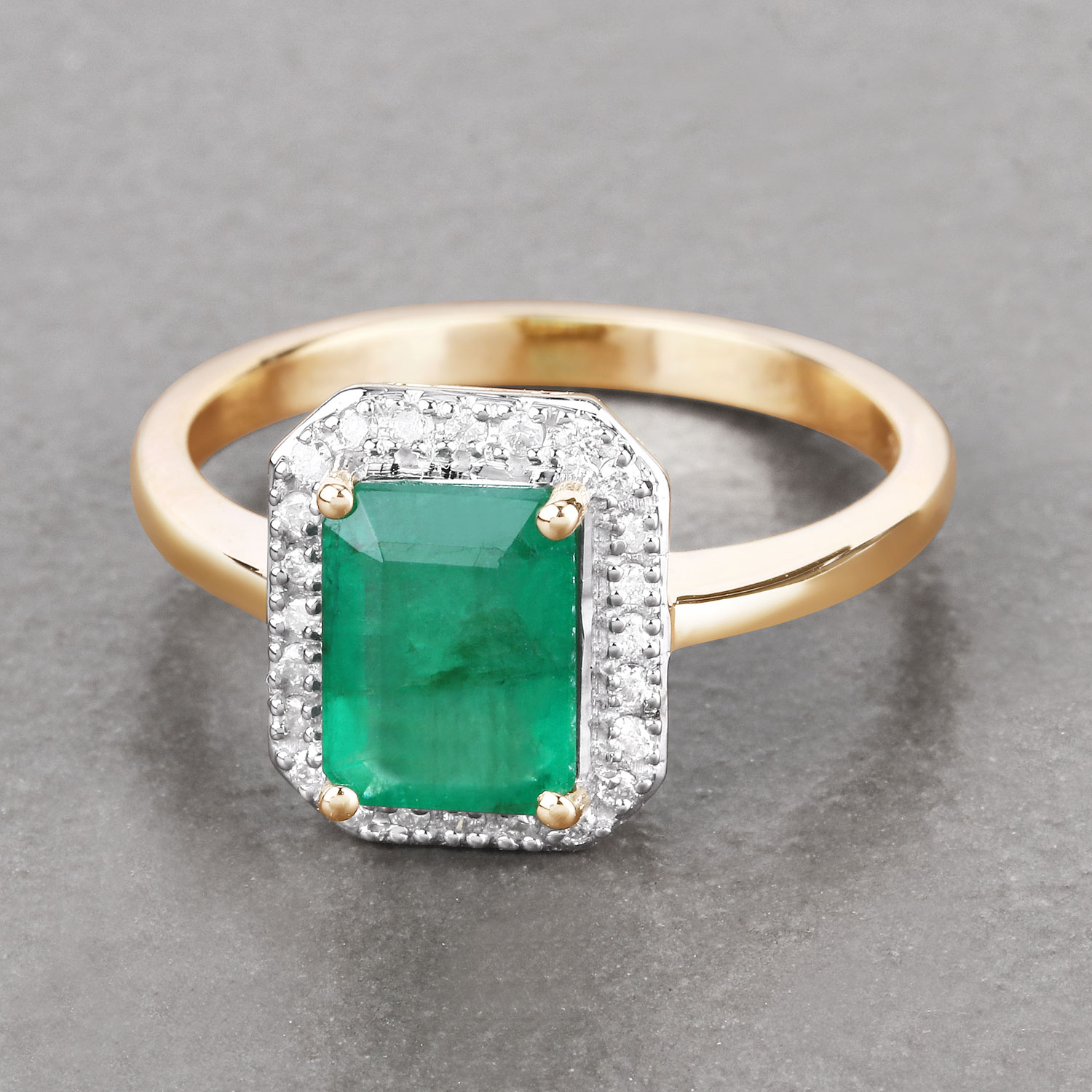 1.80 Carat Genuine Zambian Emerald and White Diamond 14K Yellow Gold Ring