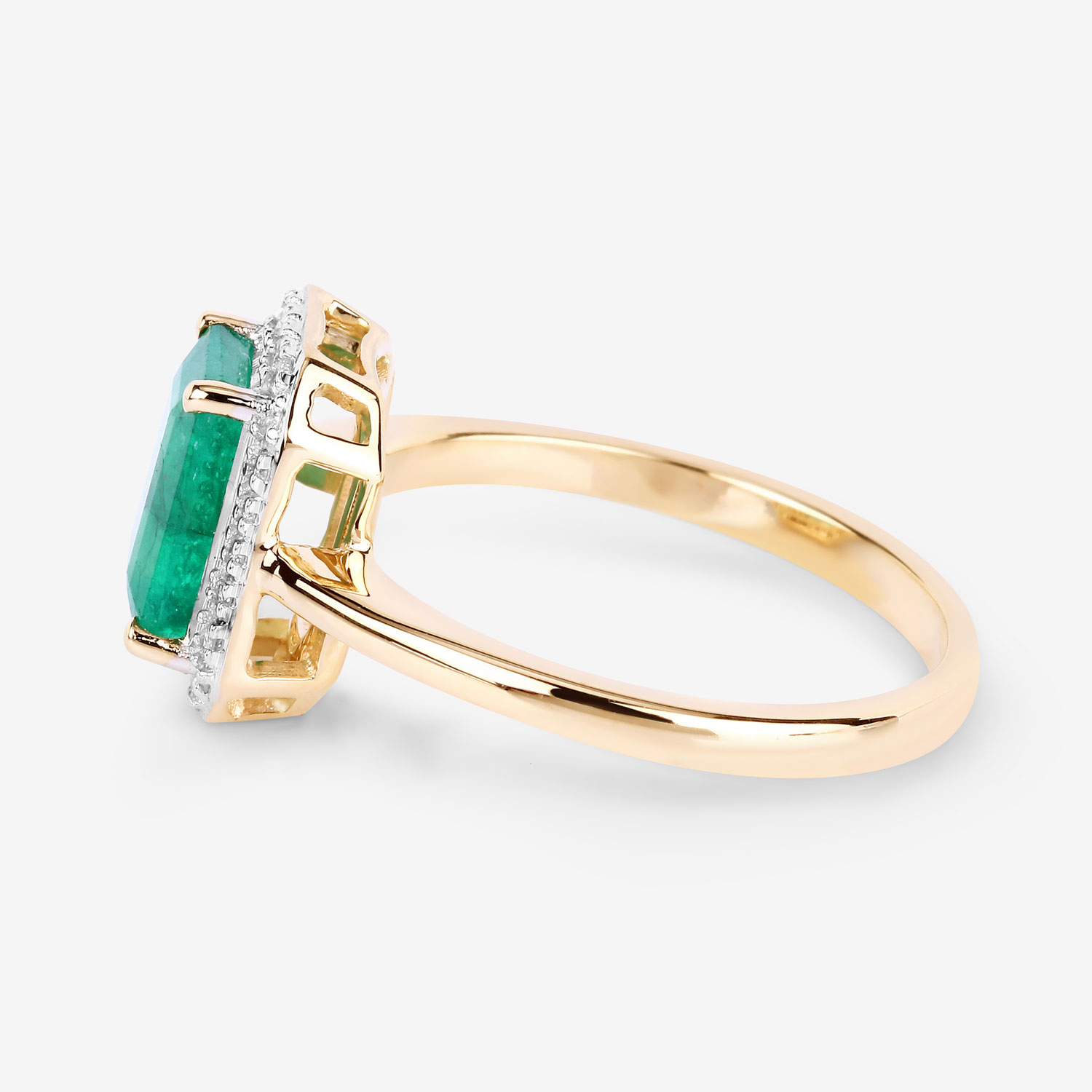 1.80 Carat Genuine Zambian Emerald and White Diamond 14K Yellow Gold Ring