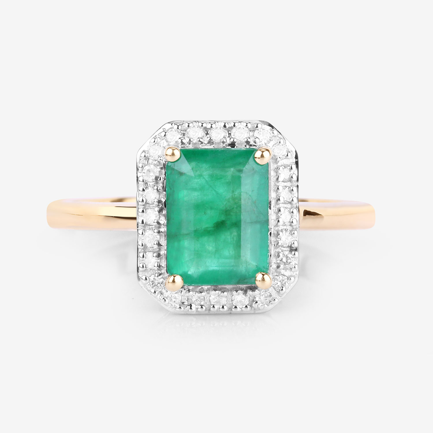 1.80 Carat Genuine Zambian Emerald and White Diamond 14K Yellow Gold Ring