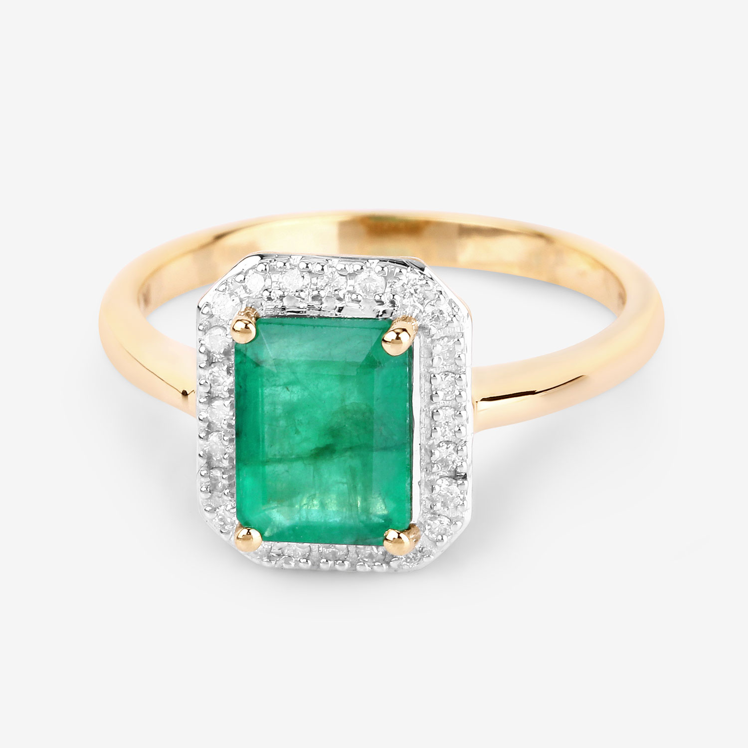 1.80 Carat Genuine Zambian Emerald and White Diamond 14K Yellow Gold Ring