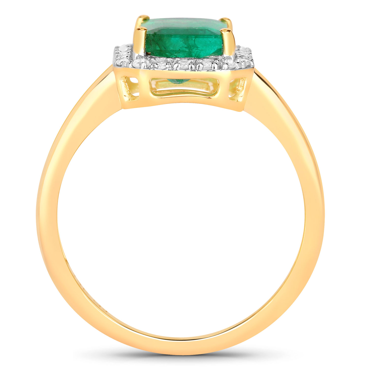 2.09 Carat Genuine Zambian Emerald and White Diamond 14K Yellow Gold Ring