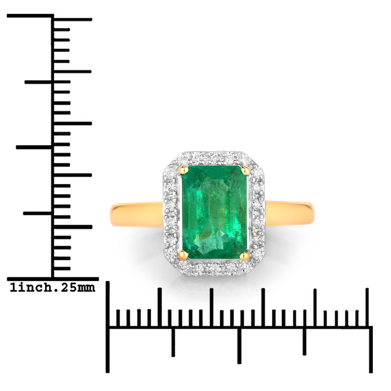 2.09 Carat Genuine Zambian Emerald and White Diamond 14K Yellow Gold Ring