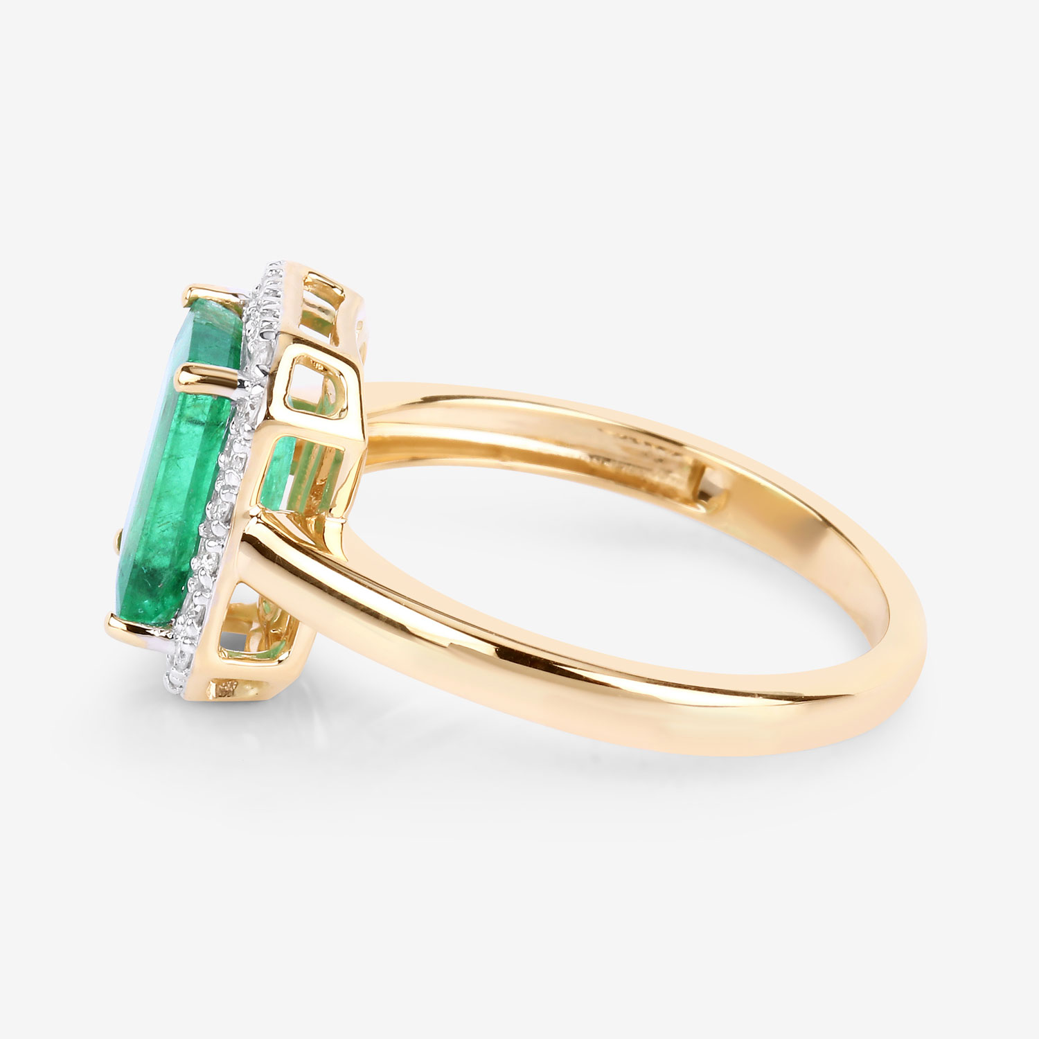 2.09 Carat Genuine Zambian Emerald and White Diamond 14K Yellow Gold Ring