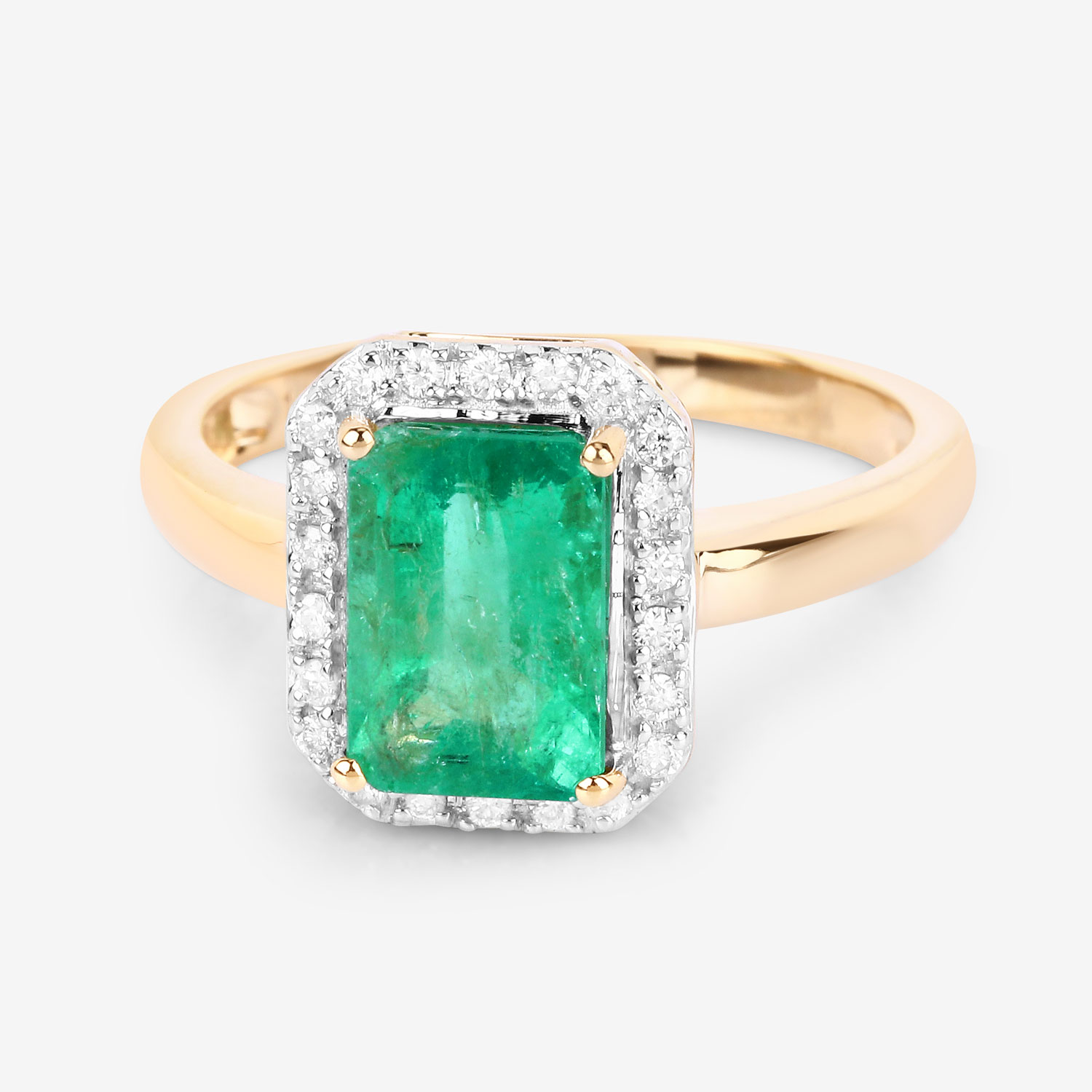 2.09 Carat Genuine Zambian Emerald and White Diamond 14K Yellow Gold Ring