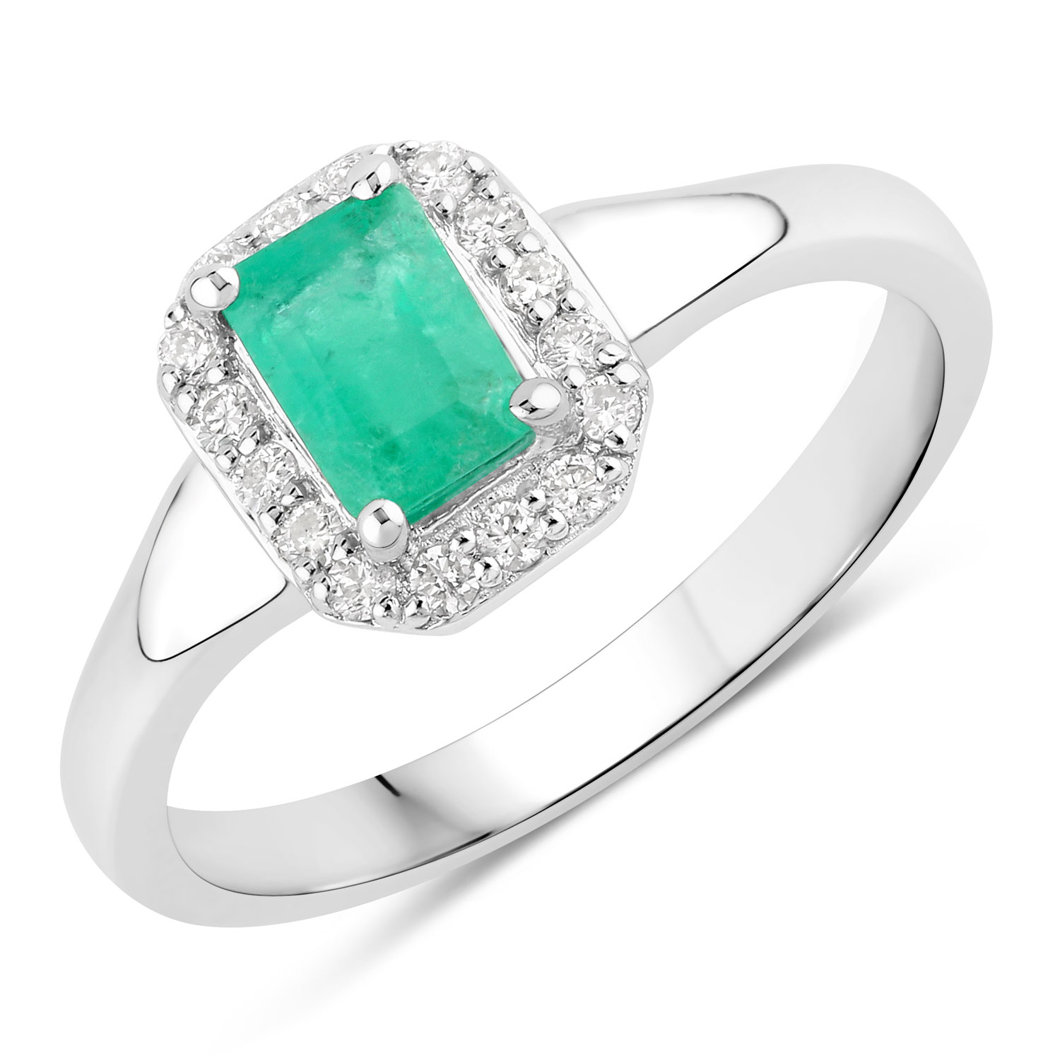 0.71 Carat Genuine Zambian Emerald and Lab Grown Diamond .925 Sterling Silver Ring